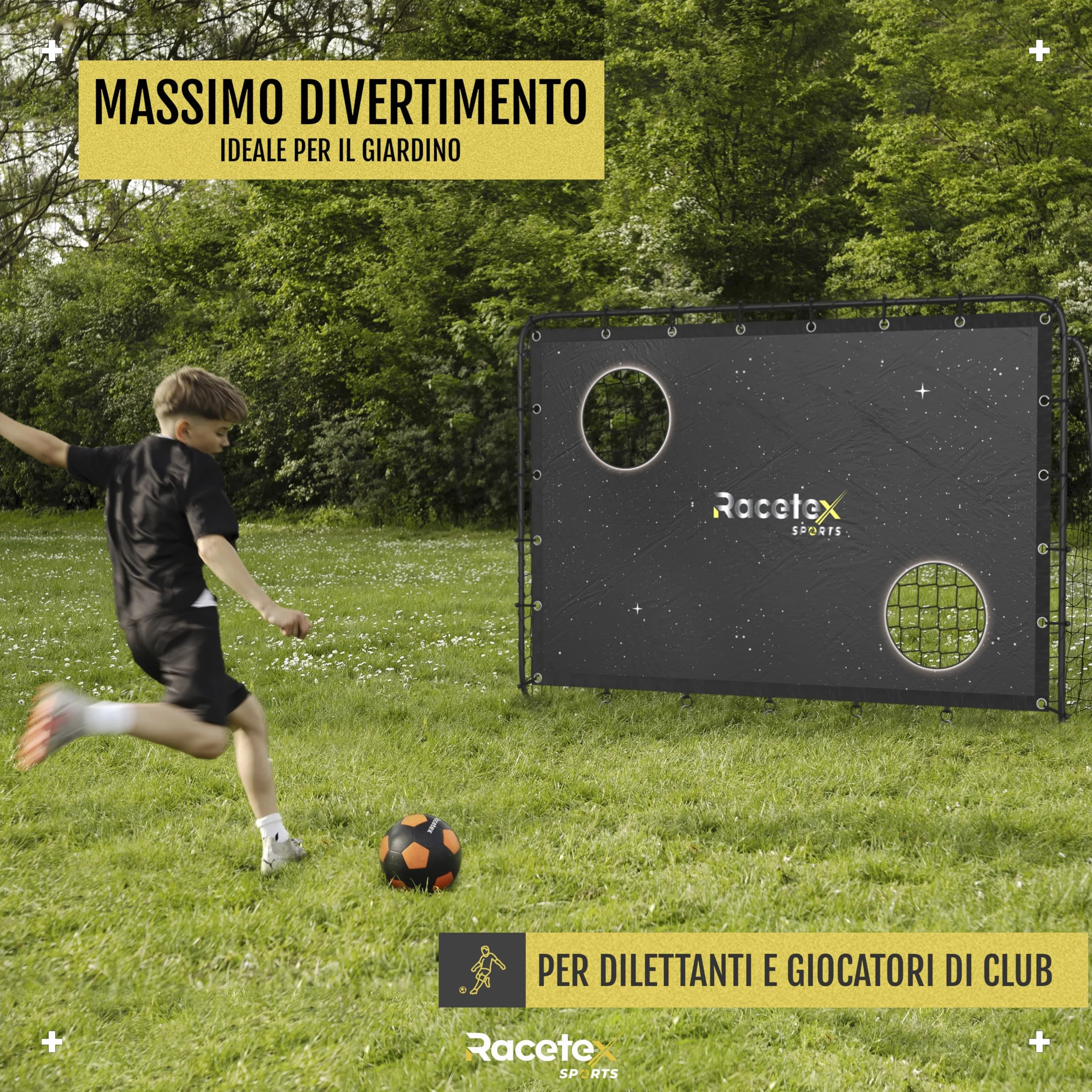 Racetex Porta Calcio per Bambini e Adulti con Parete Bersaglio e Rivestimento Anti-Ruggine
