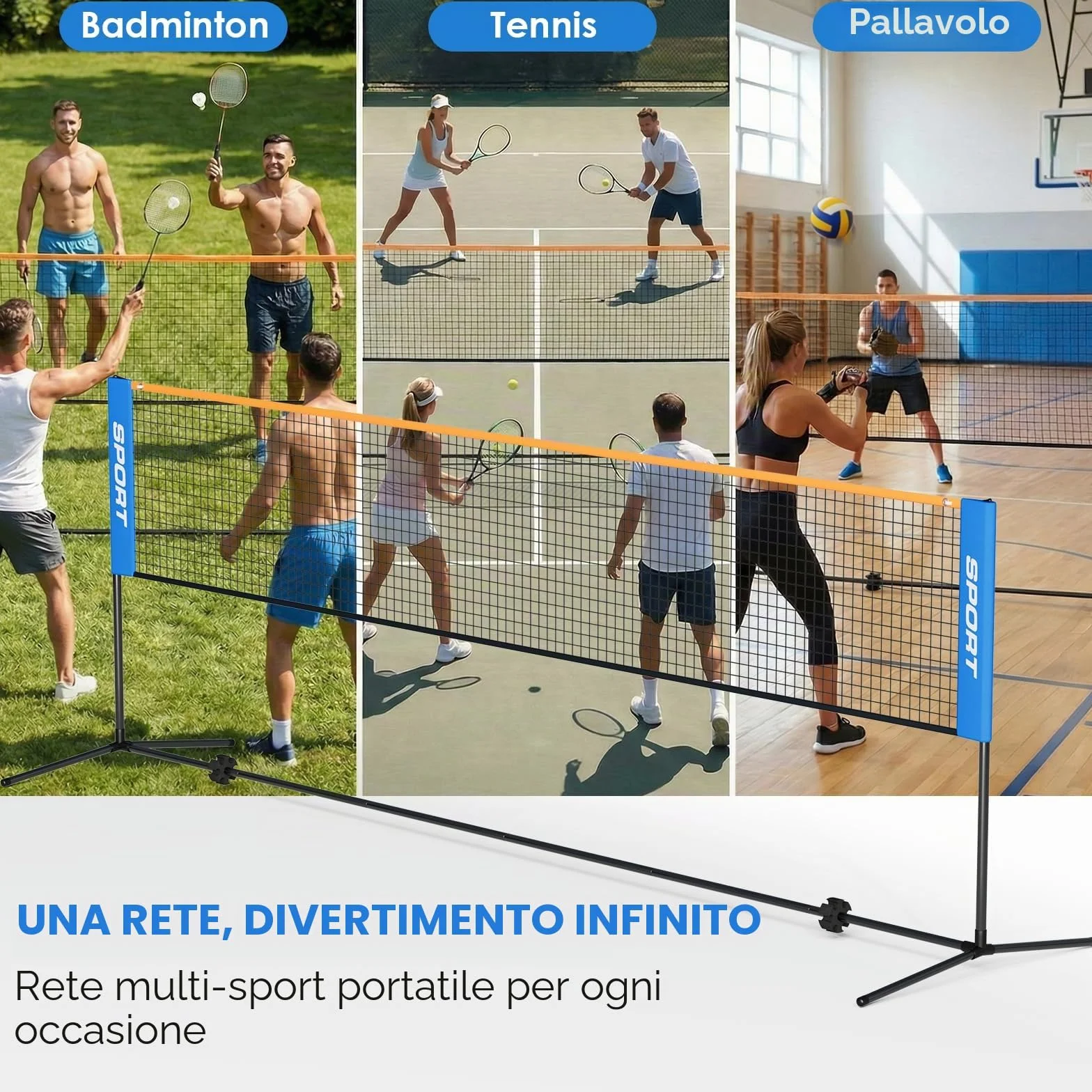 Filet de Badminton 4m/5m Portable pour Volley-Ball Pickleball Tennis Hauteur Réglable Nylon Pliable avec Sac de Transport