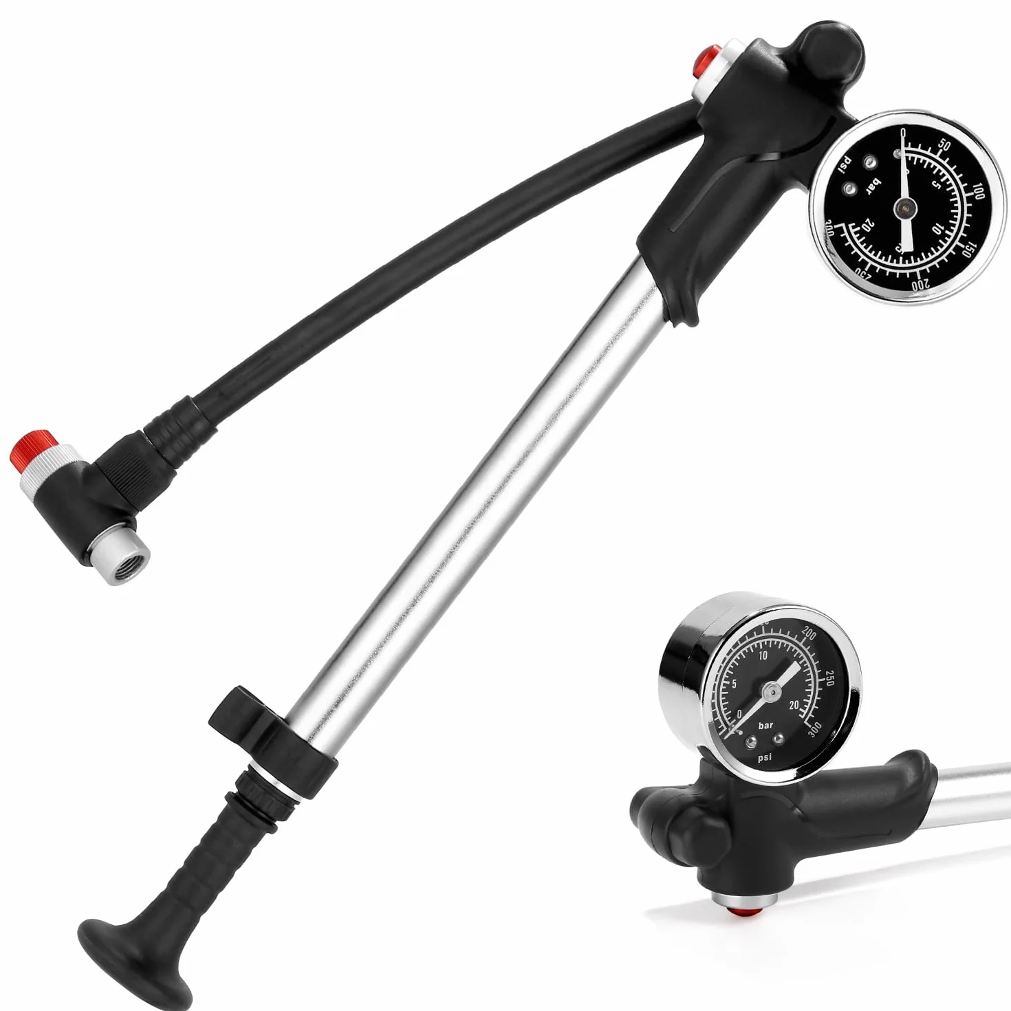 Pompa per ammortizzatori ad alta pressione Max 300 PSI con manometro e pulsante di spurgo 2 in 1 per bici MTB