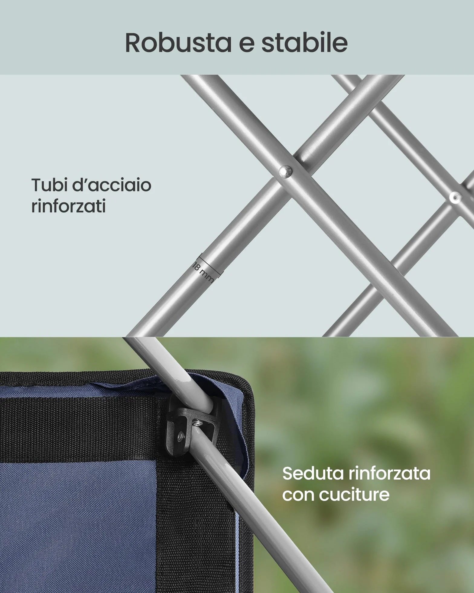 SONGMICS Sedia da Campeggio Pieghevole Portatile Seduta Ampia Schienale Alto Blu Grigio GCB005QE01