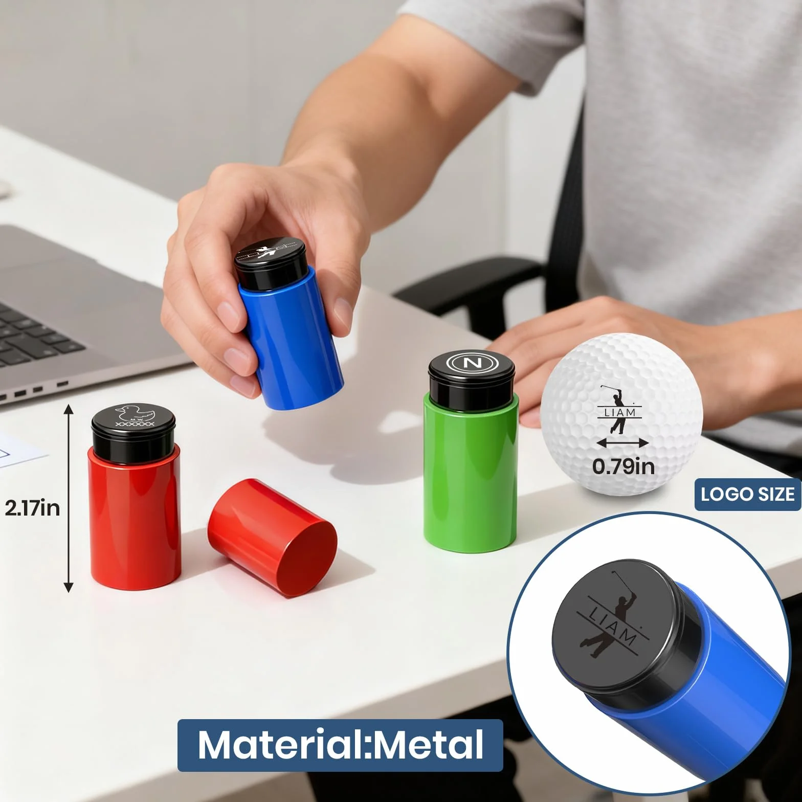 Timbro personalizzato autoinchiostrante per pallina da golf con monogramma