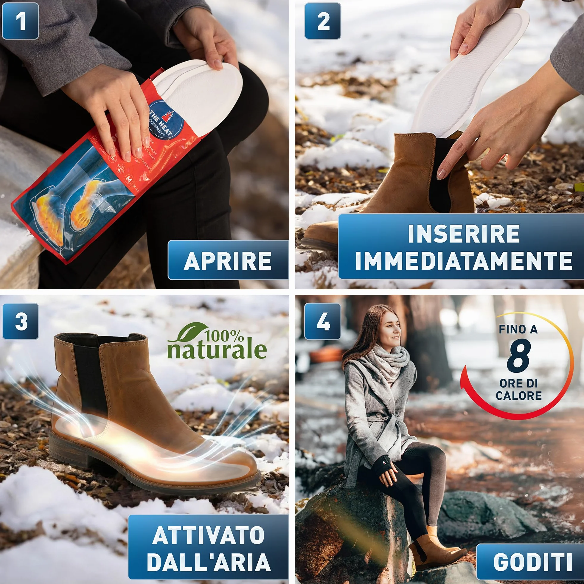 THE HEAT COMPANY Scalda-Suole Extra Caldo Scaldapiedi 8 Ore Piedi Caldi autoriscaldante Puro Naturale