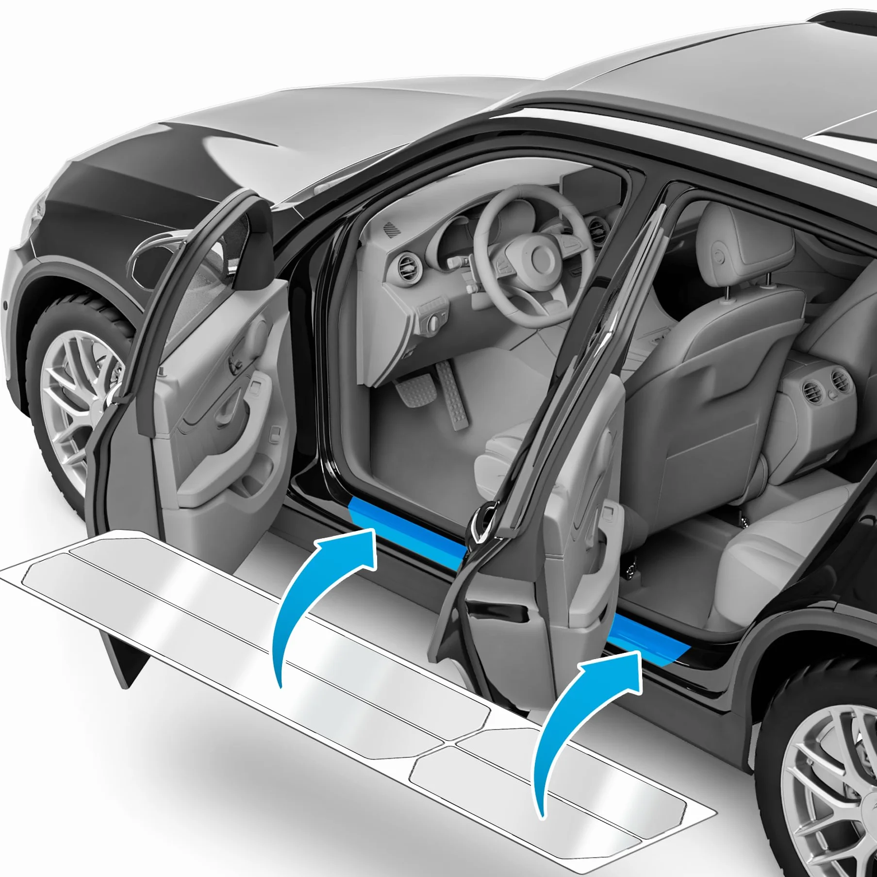 uProtect Battitacco Auto Antigraffio Pellicola per VW Sharan 2 (II) 7N I 2010-2022 - Protezione Accessori Tuning Portiera - Trasparente Lucido