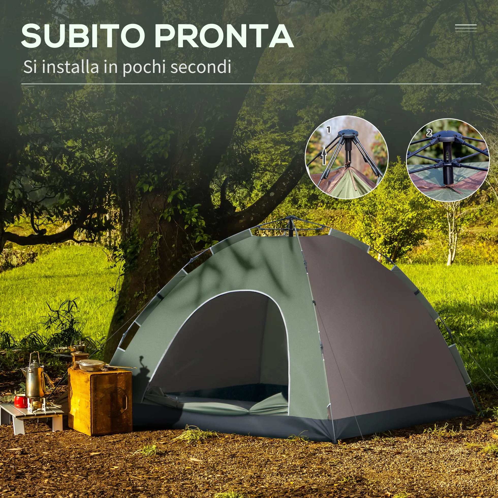 Outsunny Tenda da Spiaggia Pop-Up 4 Posti Protezione UV 210x210x135 cm