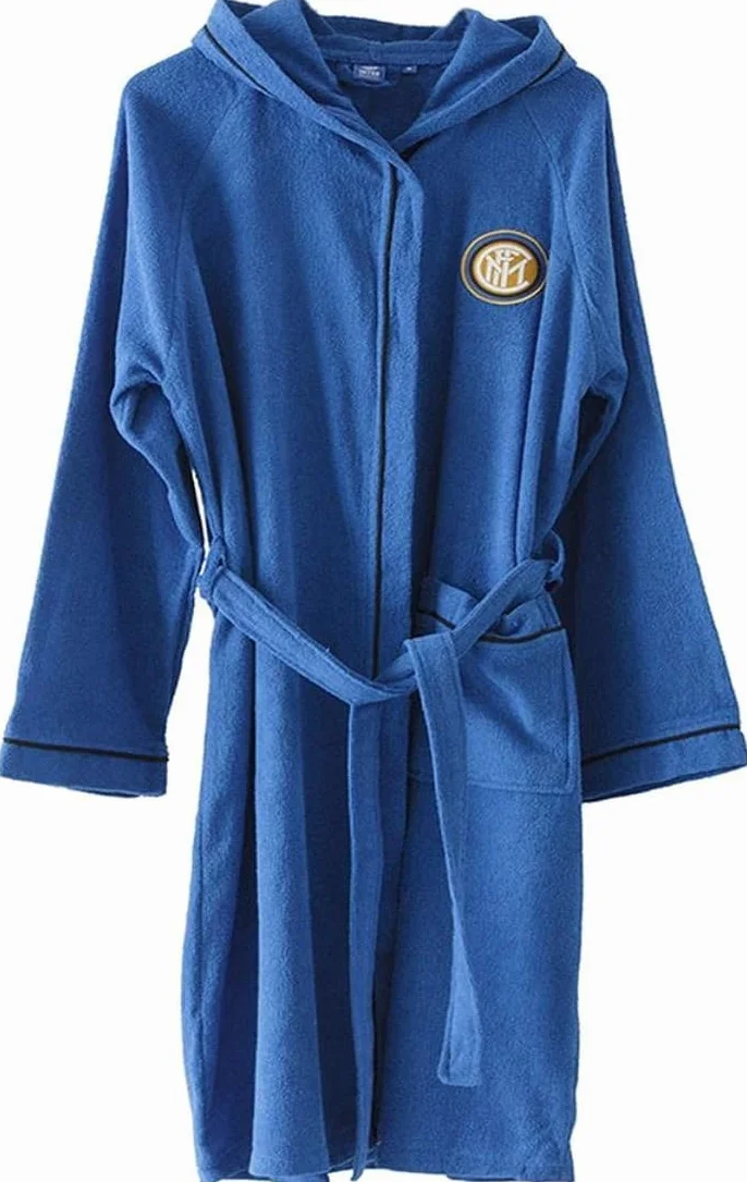 Accappatoio Ufficiale FC Inter con Cappuccio Micro Spugna Puro Cotone Uomo Nero Azzurro XXL