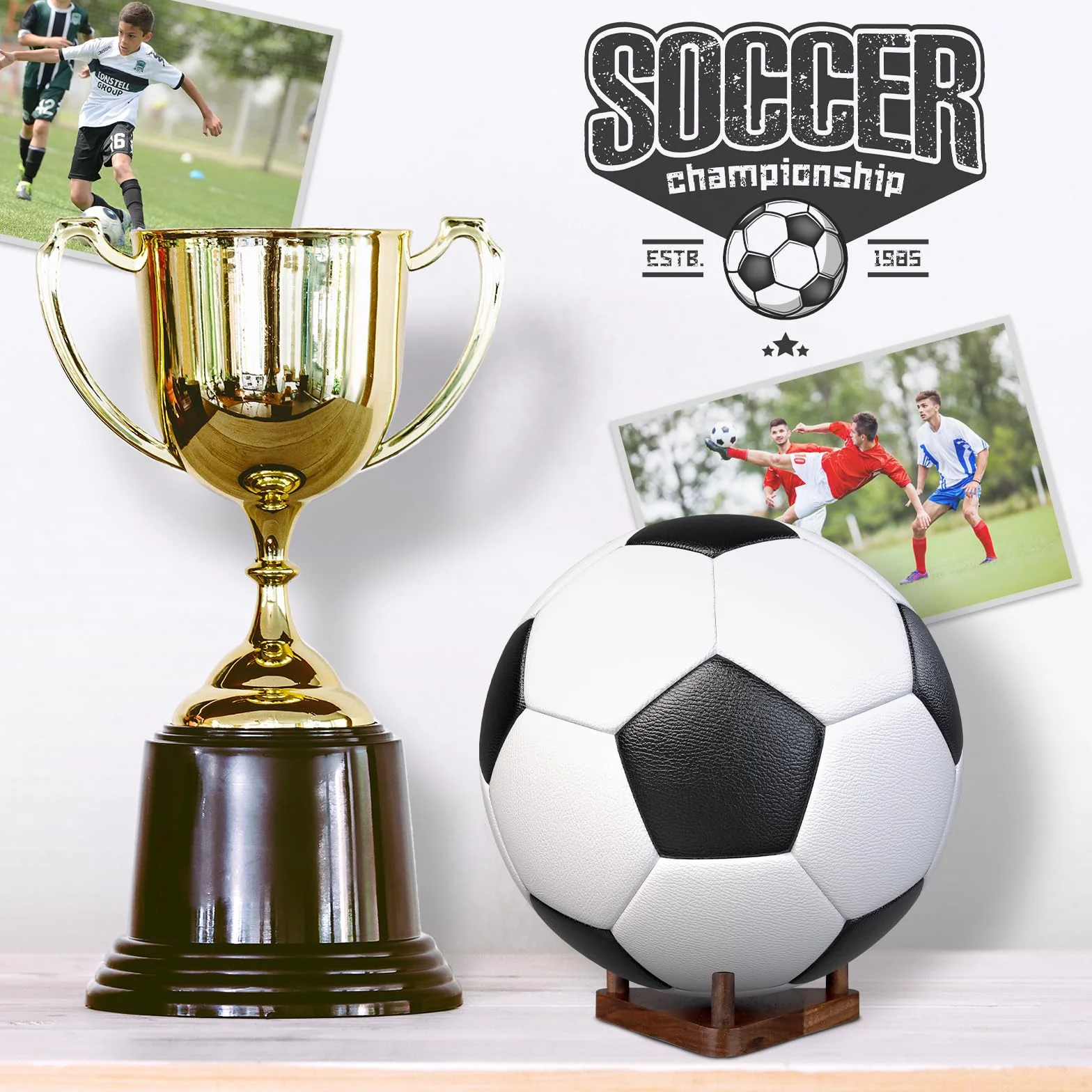 Fentar Porta Palloni da Calcio, Supporto per Esposizione in Legno, Elegante Porta Pallone, Scaffale per Conservazione Palloni, Supporto Versatile per Pallone per Pallavolo, Rugby, Basket, Golf