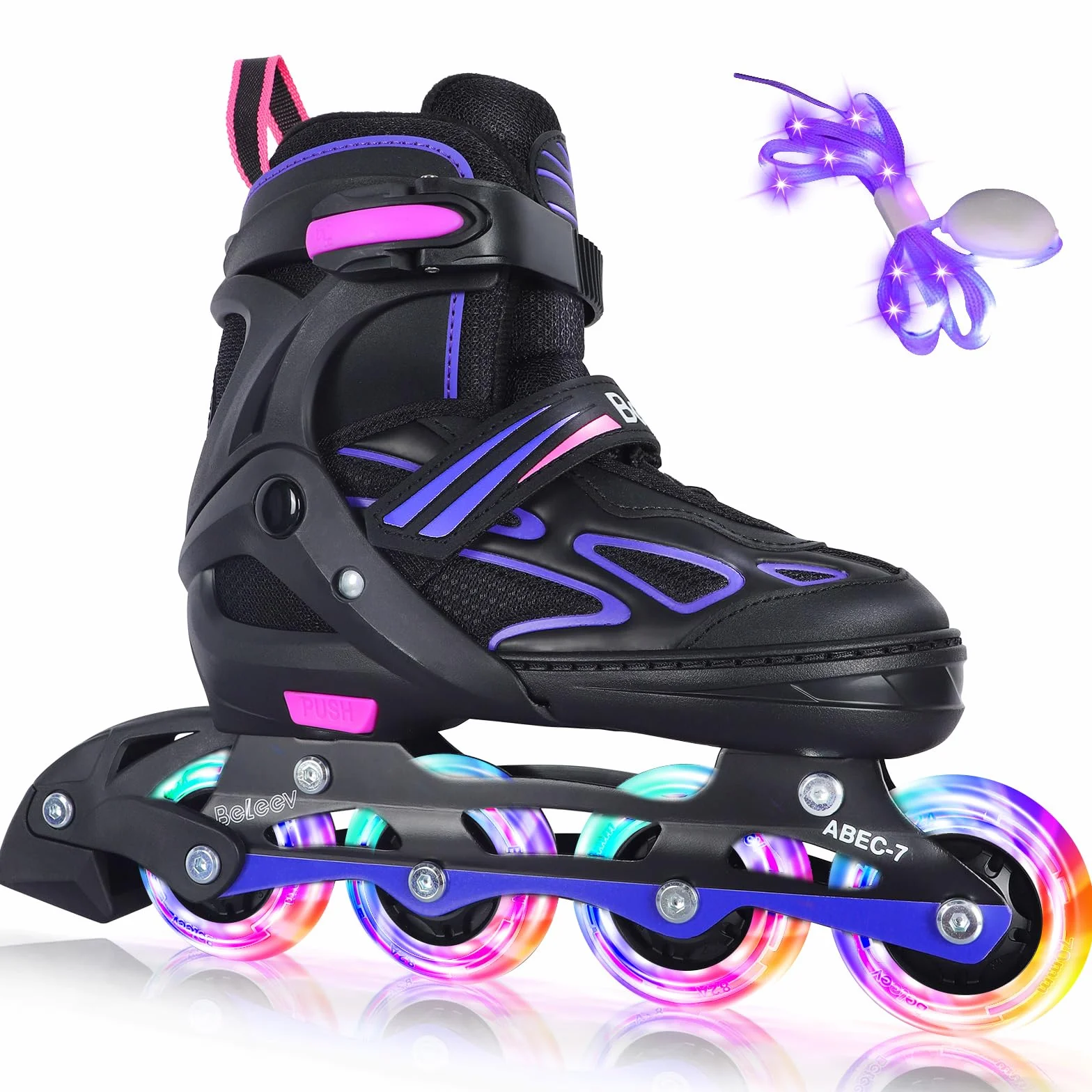 Pattini In Linea Bambina Regolabili con Ruote LED Luminose, BELEEV Inline Skates per Bambino Principianti