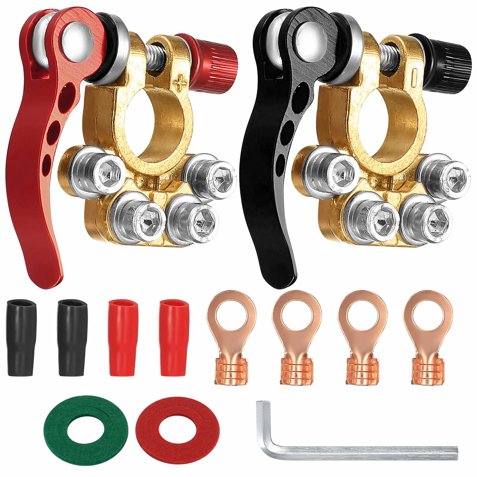 2 morsetti per batteria, 4 vie, 12 V/24 V, connettore positivo e negativo, batteria per auto, camion, autobus, roulotte, camper (Vite a esagono incassato)