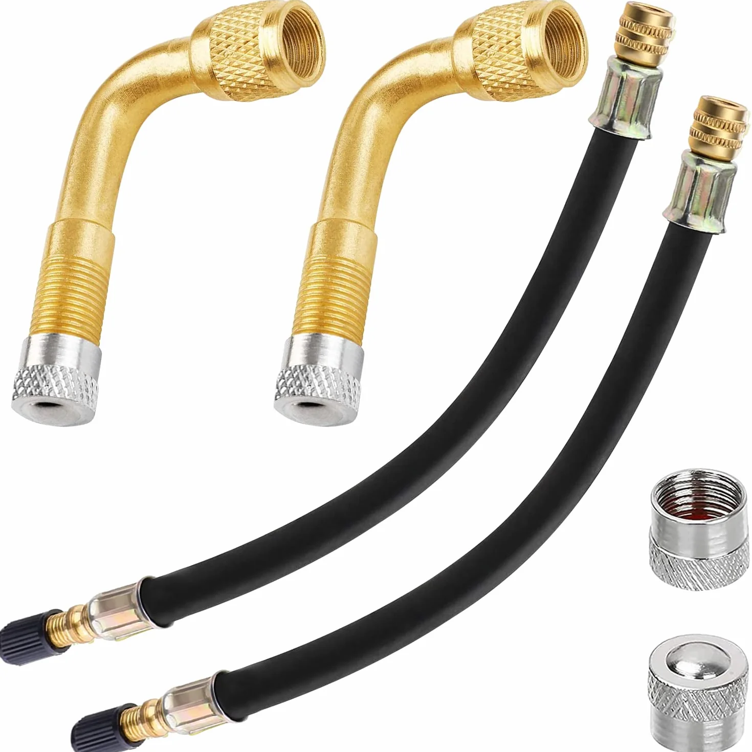 UGBO Prolunga Valvola Pneumatico 2 Prolunghe per Valvola a 90 Gradi e Estensione della Valvola per Pneumatici 2 Pezzi 215mm in Gomma Adattatore per Pneumatici di Valvola per Auto, Camion,Moto, Bici