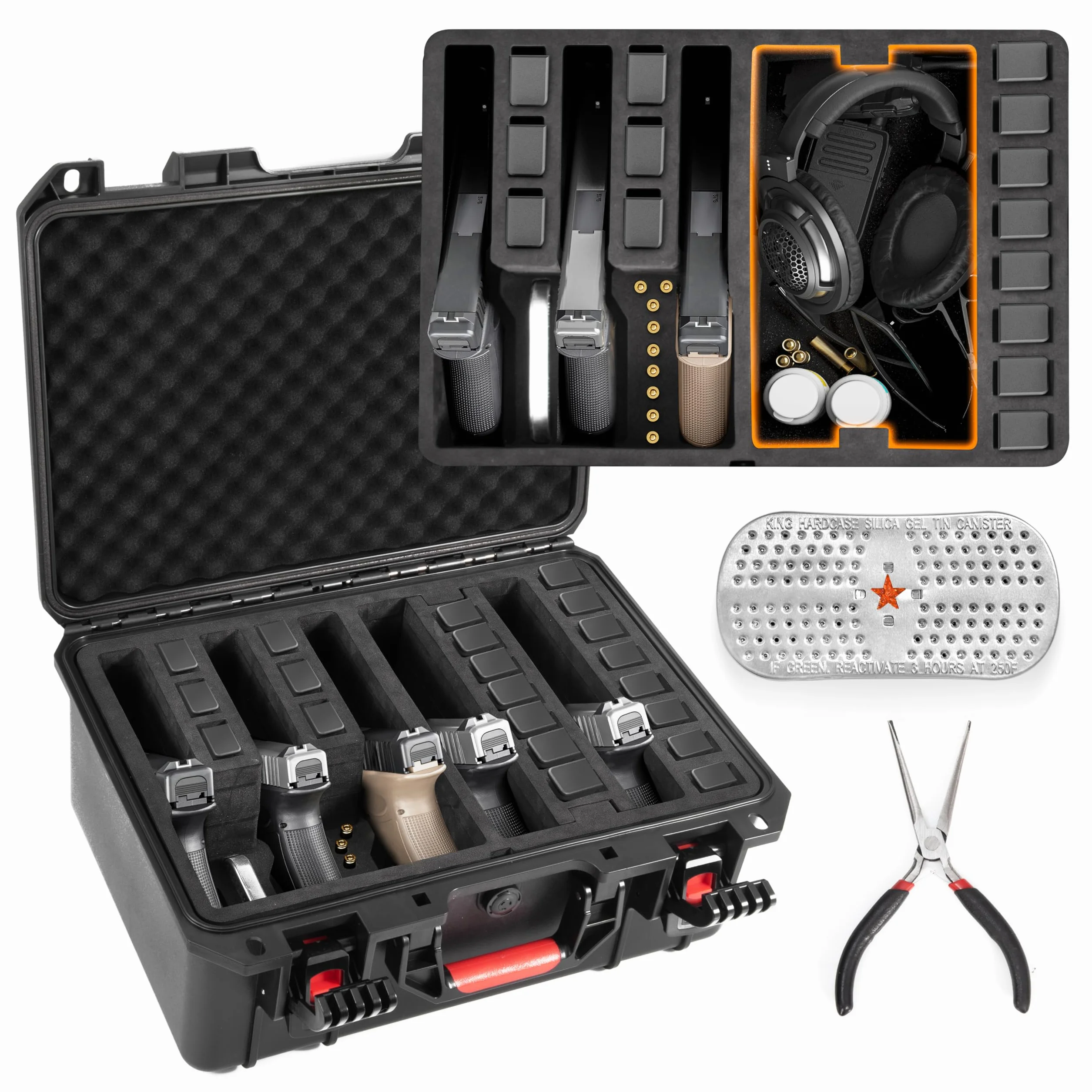Kinghardcase Valigetta Rigida per Pistole Impermeabile Compatibile con 5 Pistole e 12 Caricatori