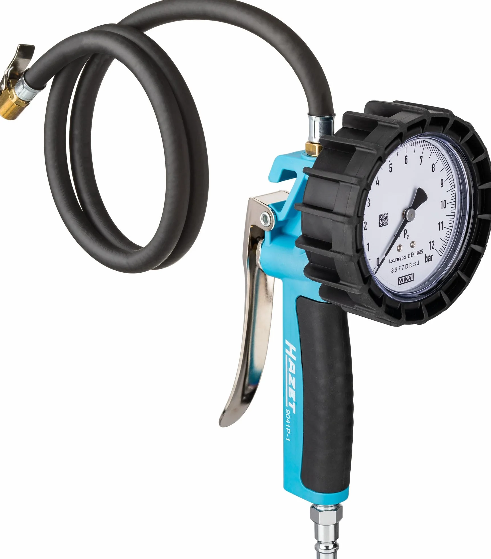 Manometro per pneumatici HAZET 9041G-1, Calibrato, di facile lettura, campo di misurazione del manometro: 0-10 bar, lunghezza del tubo flessibile: 1000 mm, diametro del manometro: 80 mm