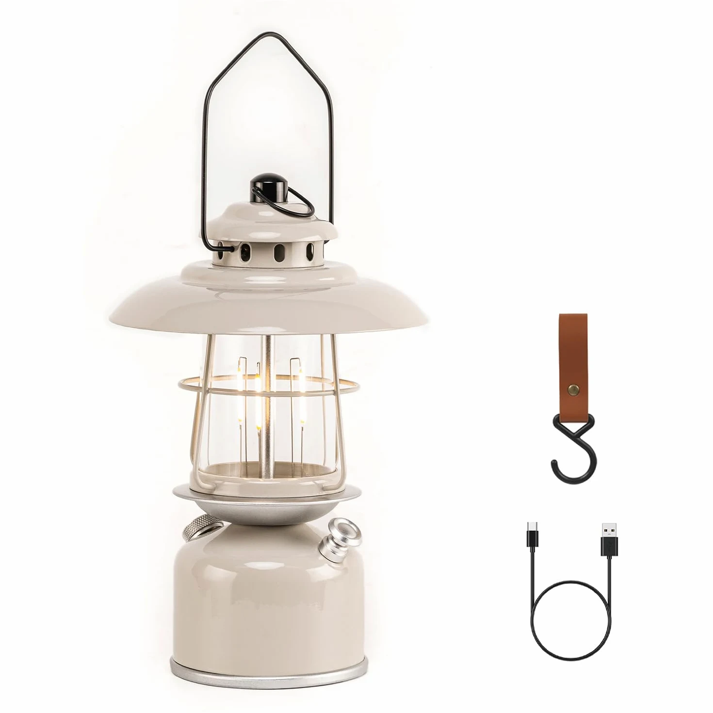 Lanterna da campeggio a LED classica in metallo, stile retrò, batteria ricaricabile da 6500 mAh, durata 17-500 ore, grande lanterna da appendere dimmerabile, luce da campeggio vintage con gancio per