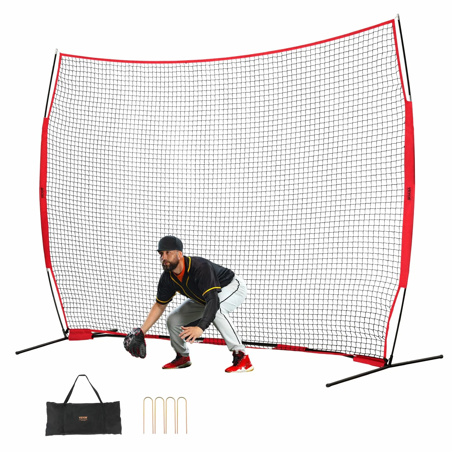 VEVOR Barricade Backstop Rete, Barriera sportiva per palloni, attrezzatura portatile per pratica con borsa per il trasporto, schermo di protezione per baseball, softball, lacrosse, calcio, hockey,
