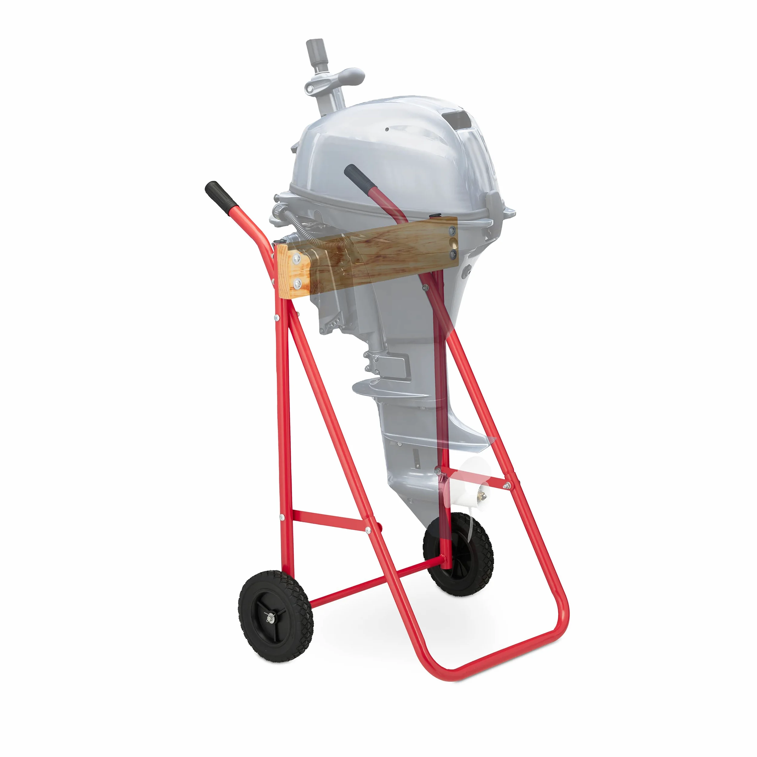 Relaxdays Supporto per Motore Fuoribordo, Carrello per Il Trasporto e Lo Stoccaggio, in Acciaio, Fino a 100 kg, Rosso
