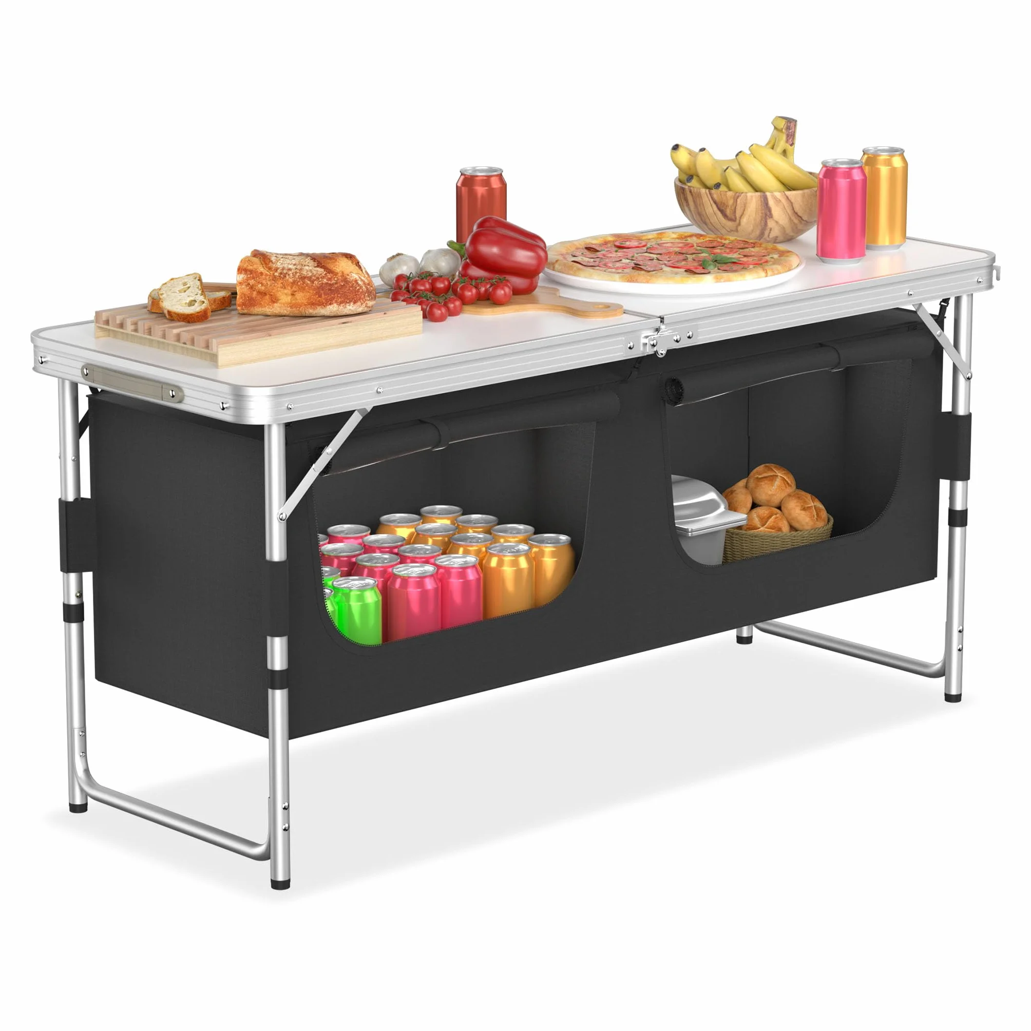 Cucina da campeggio in alluminio leggero pieghevole 120x47x62 cm con piano di lavoro e borsa trasporto