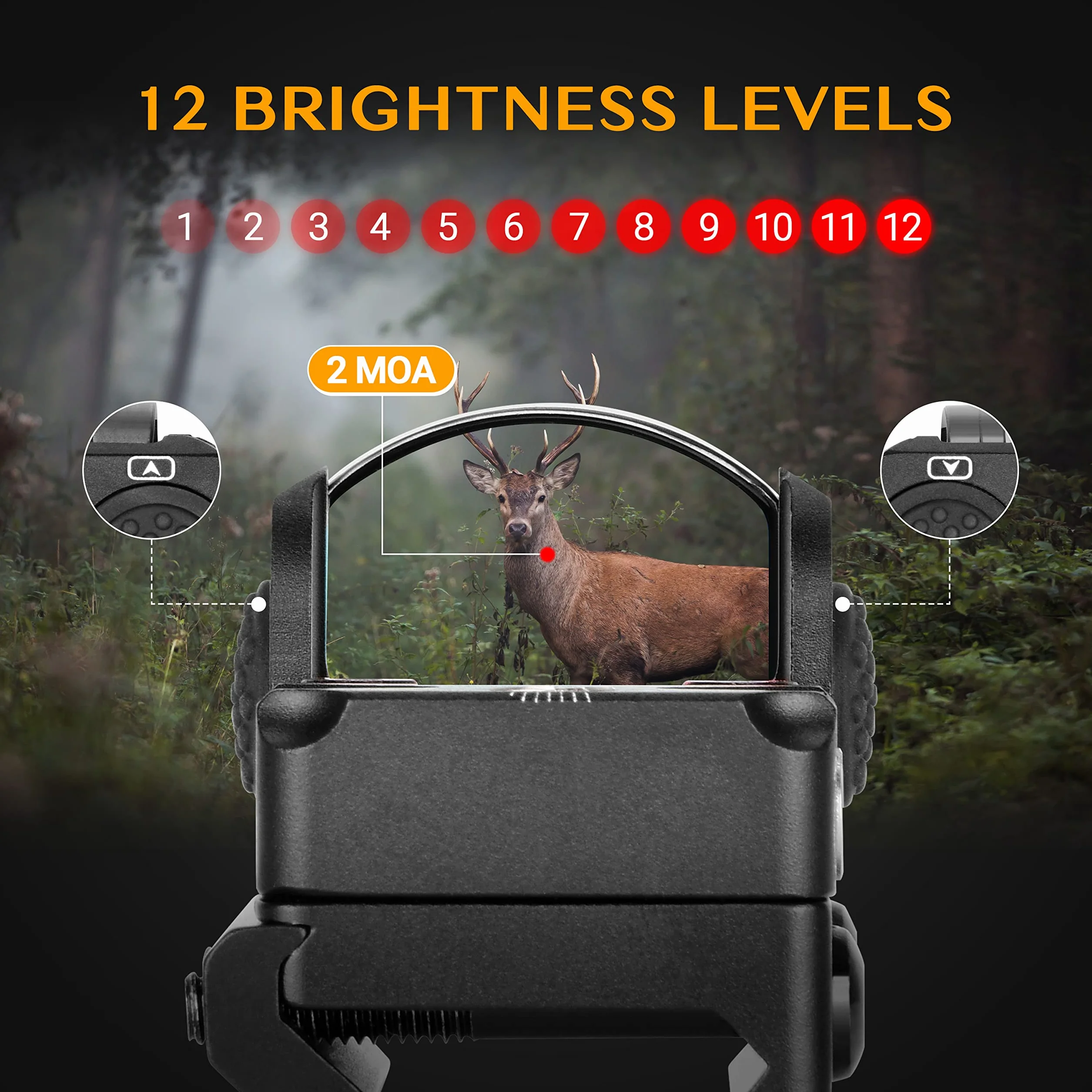 Mirino Riflescopi AOMEKIE Red Dot 2MOA con 12 Livelli di Luminosità per Pistole Picatinny 20/22 mm