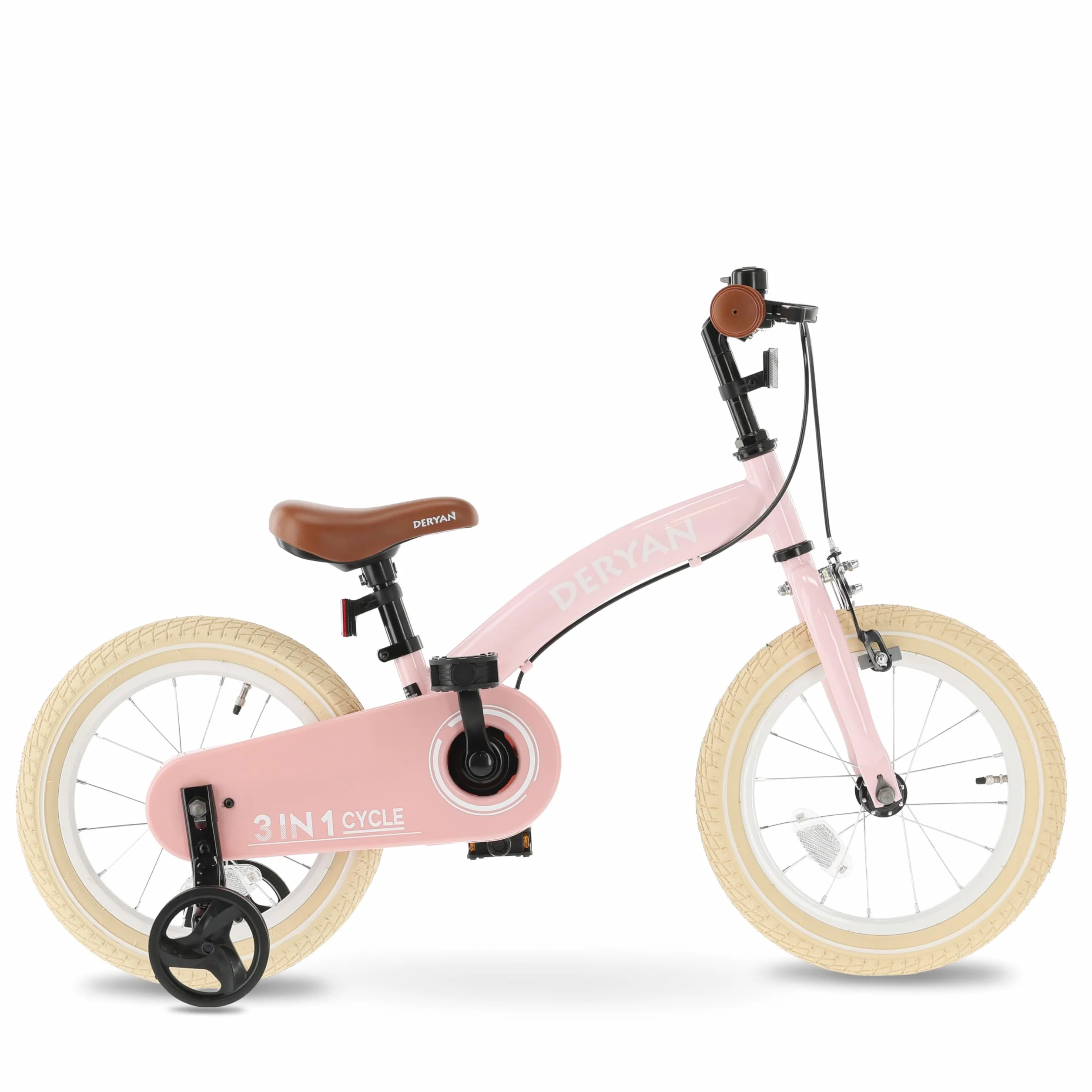 Deryan Bicicletta per Bambini 3 in 1 12 14 16 Pollici con Rotelle e Pneumatici ad Aria