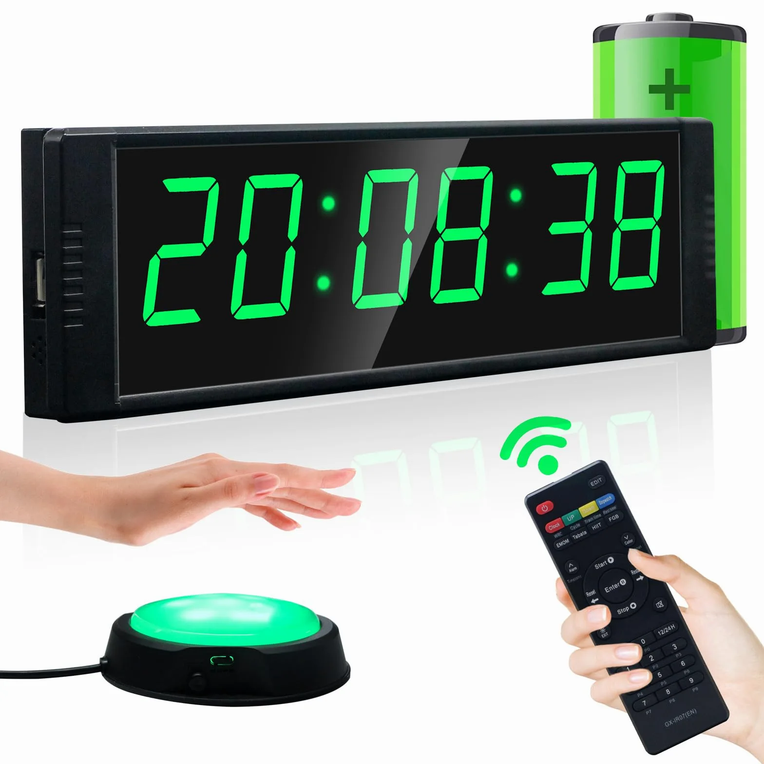YZ Orologio da palestra per casa e palestra, timer fitness con pulsante Start/Stop, timer a intervalli per allenamento, cronometro/conto alla rovescia con telecomando, orologio da parete digitale