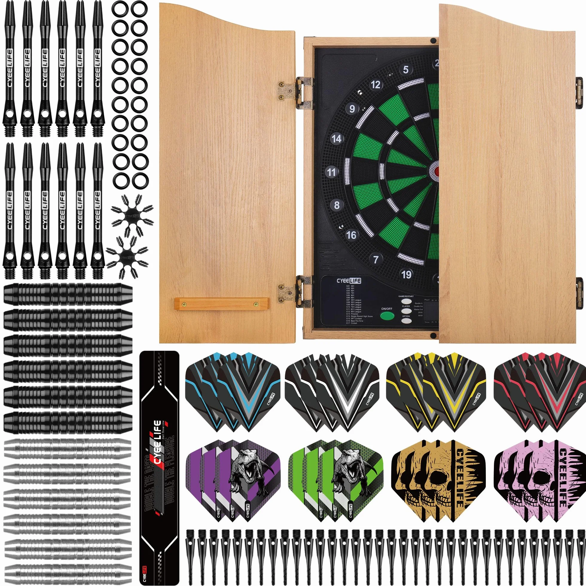 CyeeLife Bersaglio Elettronico per Freccette con Antine, Tavolo da Freccette con Computer, 12 Freccette Soft, 34 Giochi & 355 Varianti, 8 Giocatori