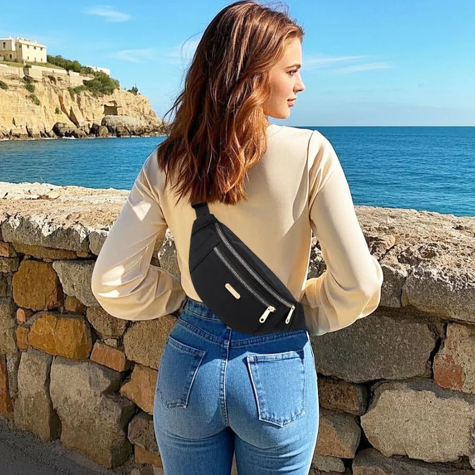 Marsupio Donna Uomo Viaggio Lavoro Fanny Pack Waist Bum Bag Belt Sportivo Tracolla Regolabile Borsa Monospalla Shopping Nero