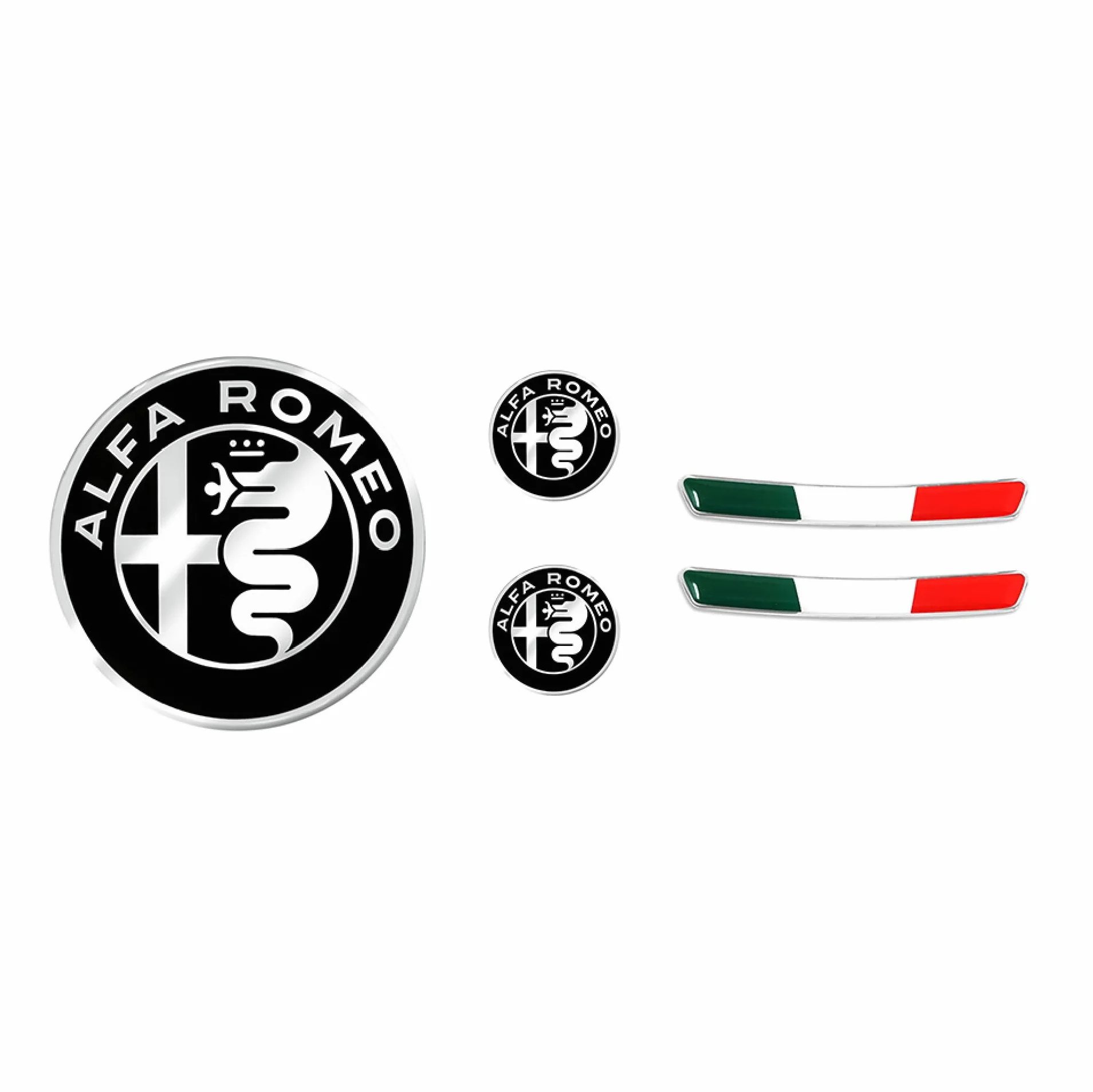 Kit Stemmi Adesivi 3D per Alfa Romeo Stelvio Giulia OEM 2 Adesivi Tricolore 3 Logo Prodotto Ufficiale