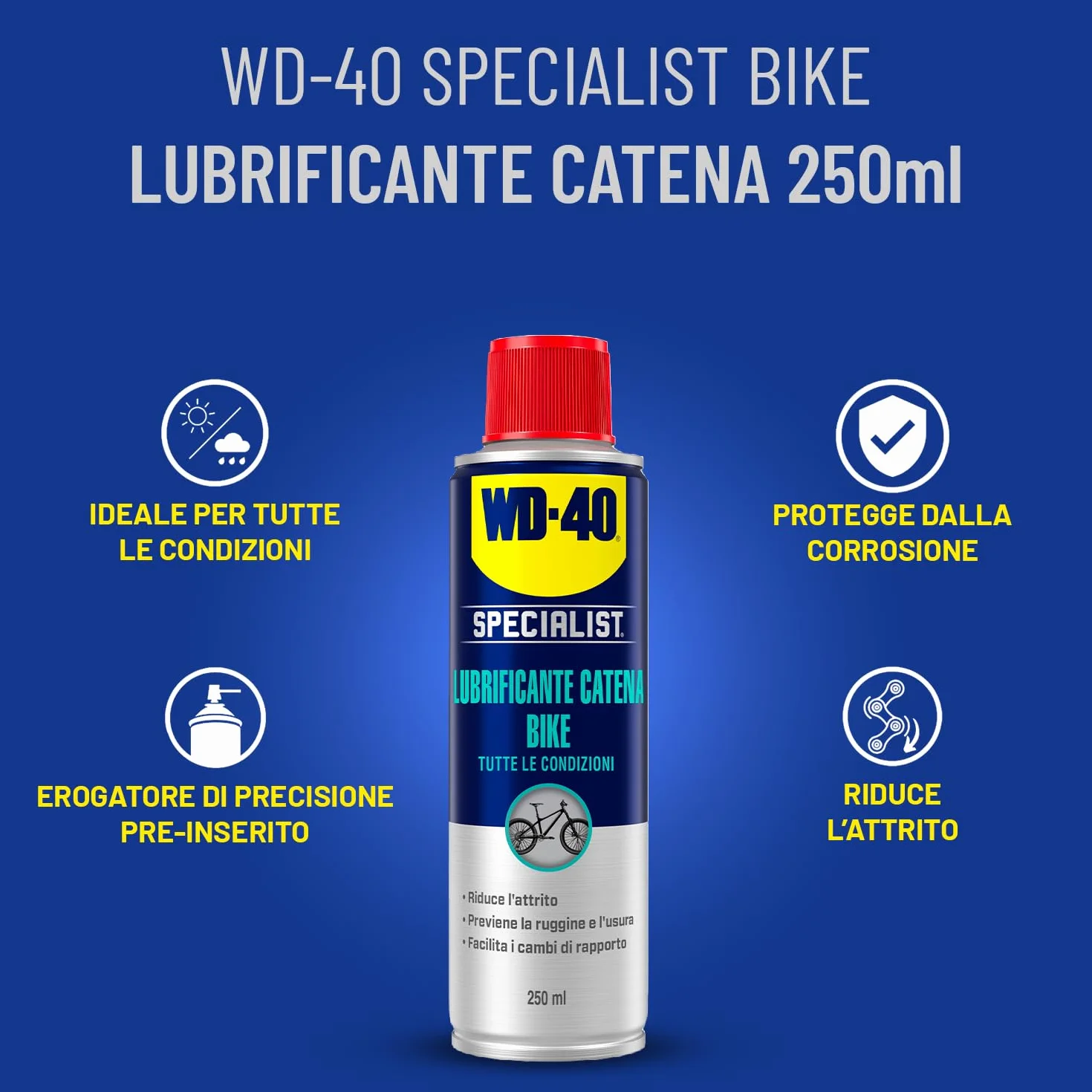 WD-40 Specialist Kit Manutenzione Catena Bici Sgrassante 500ml Lubrificante 250ml Spazzola 4 Lati
