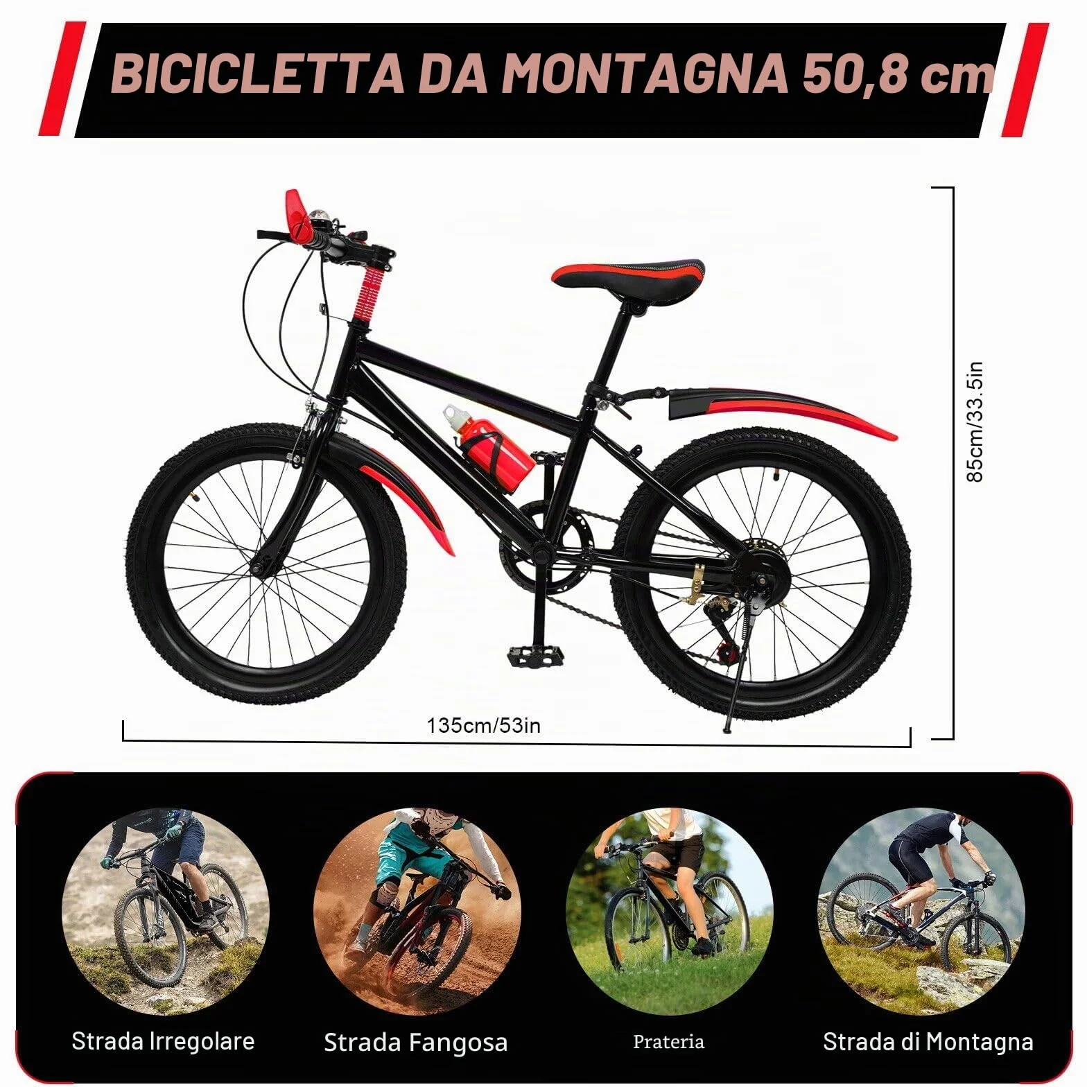 Bicicletta per bambini da 20 pollici 7 marce mountain bike altezza regolabile