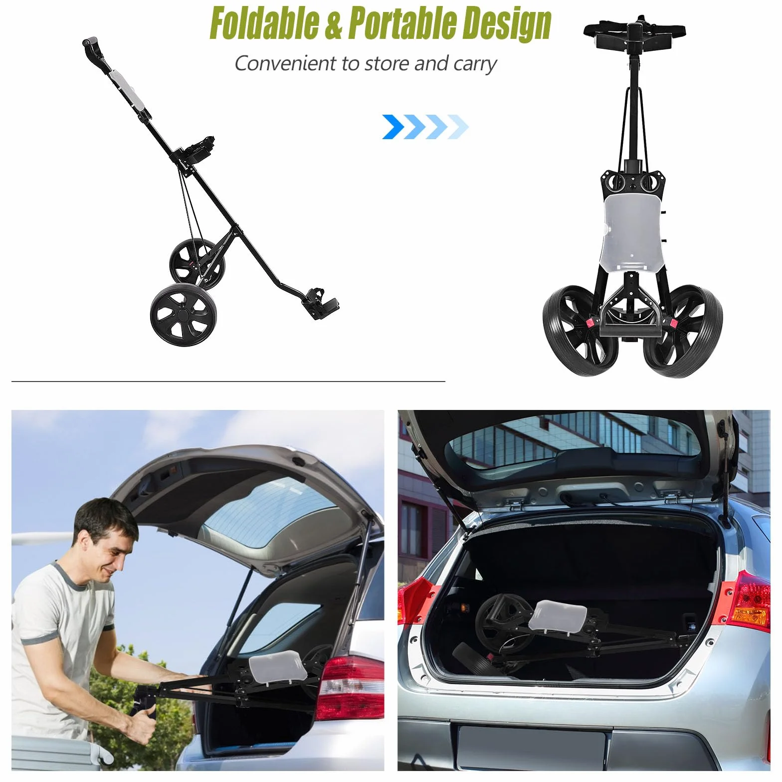 LIFEZEAL Carrello da Golf Pieghevole a 2 Ruote, Trolley da Golf in Ferro con Tabellone Segnapunti