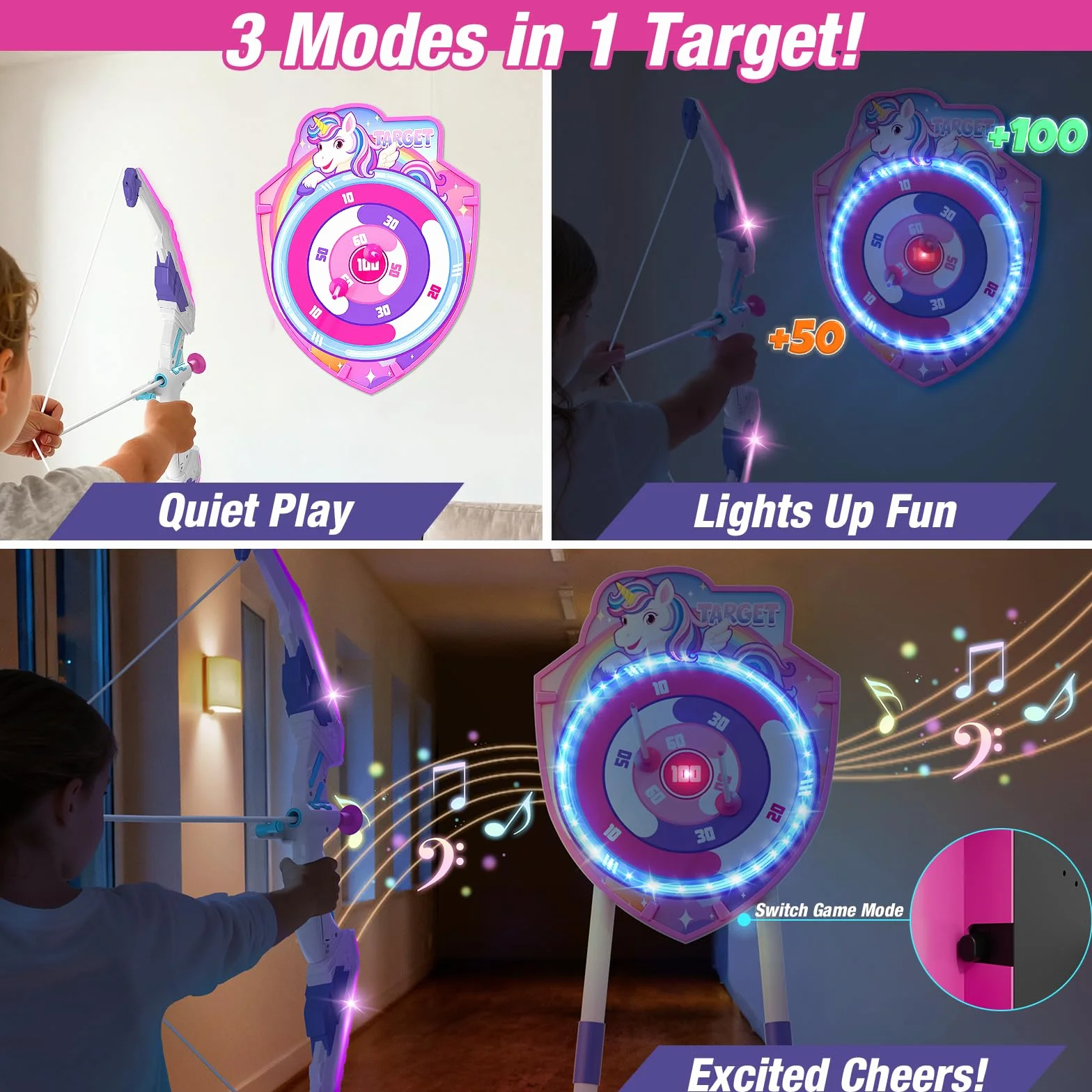 HYES Arco e Frecce per Bambini con Luci LED, Set Giocattoli Tiro con l'Arco con Ventose e Bersaglio