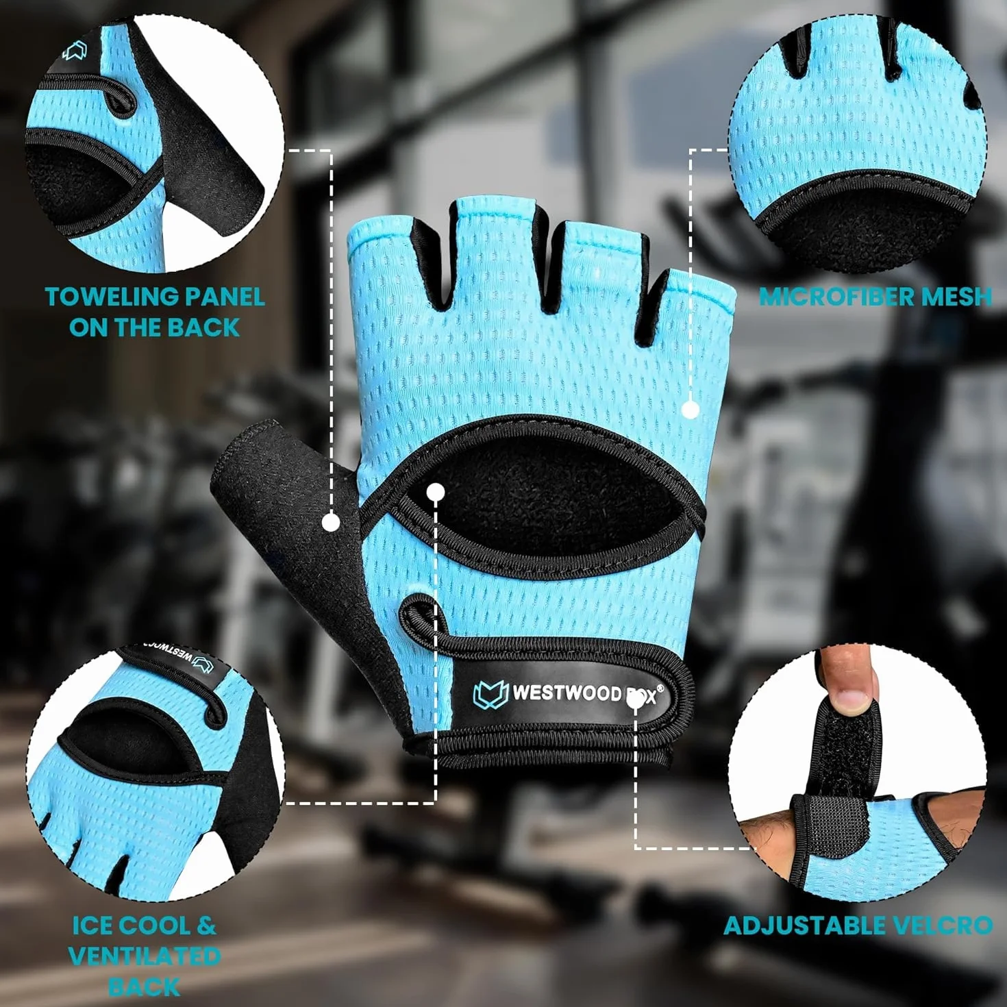 WESTWOOD FOX Guanti da palestra ventilati per sollevamento pesi con imbottitura spessa e protezione palmo