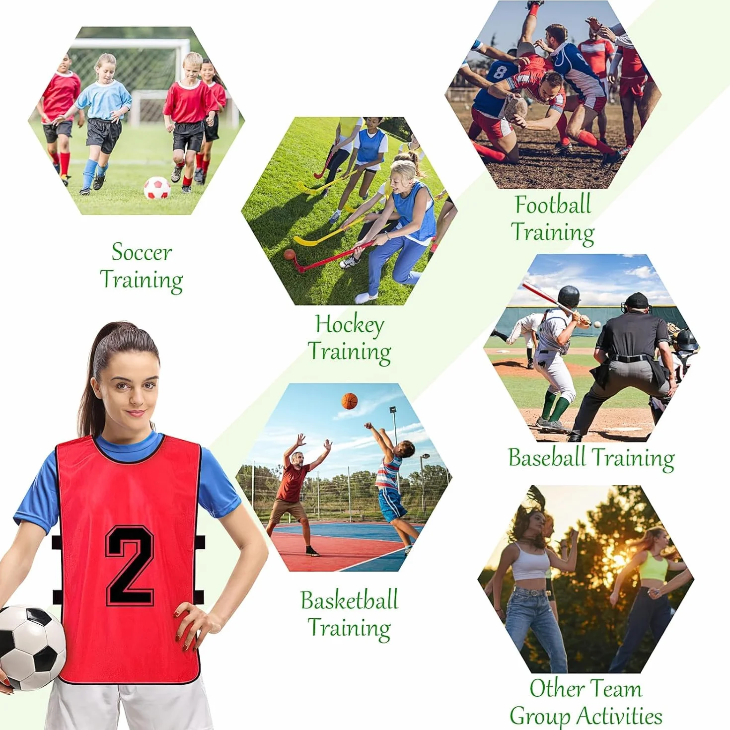 Scrimmage Training Vest 24 Pezzi Reversibile Numerato Calcio Basket Football Bavaglini Pinnies Verde Rosso Adult