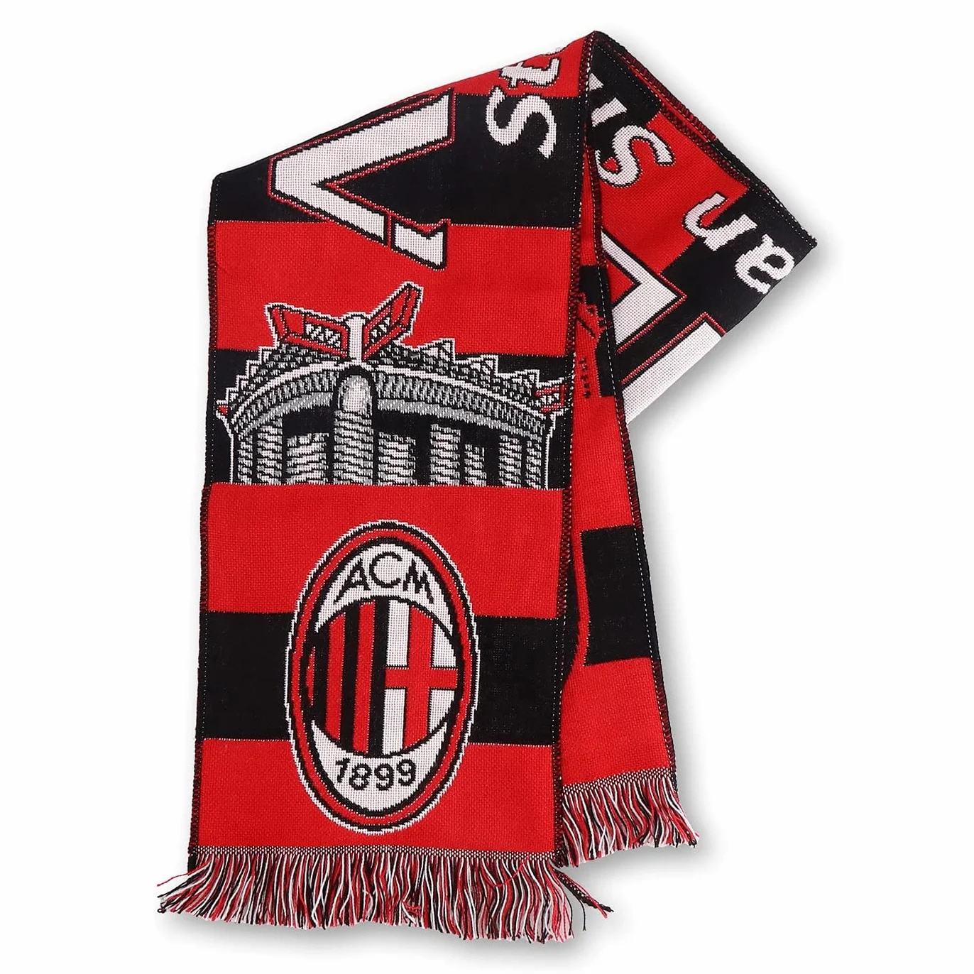 Sciarpa Ufficiale Milan Stadio San Siro 100% Acrilico Rosso Nero Unisex