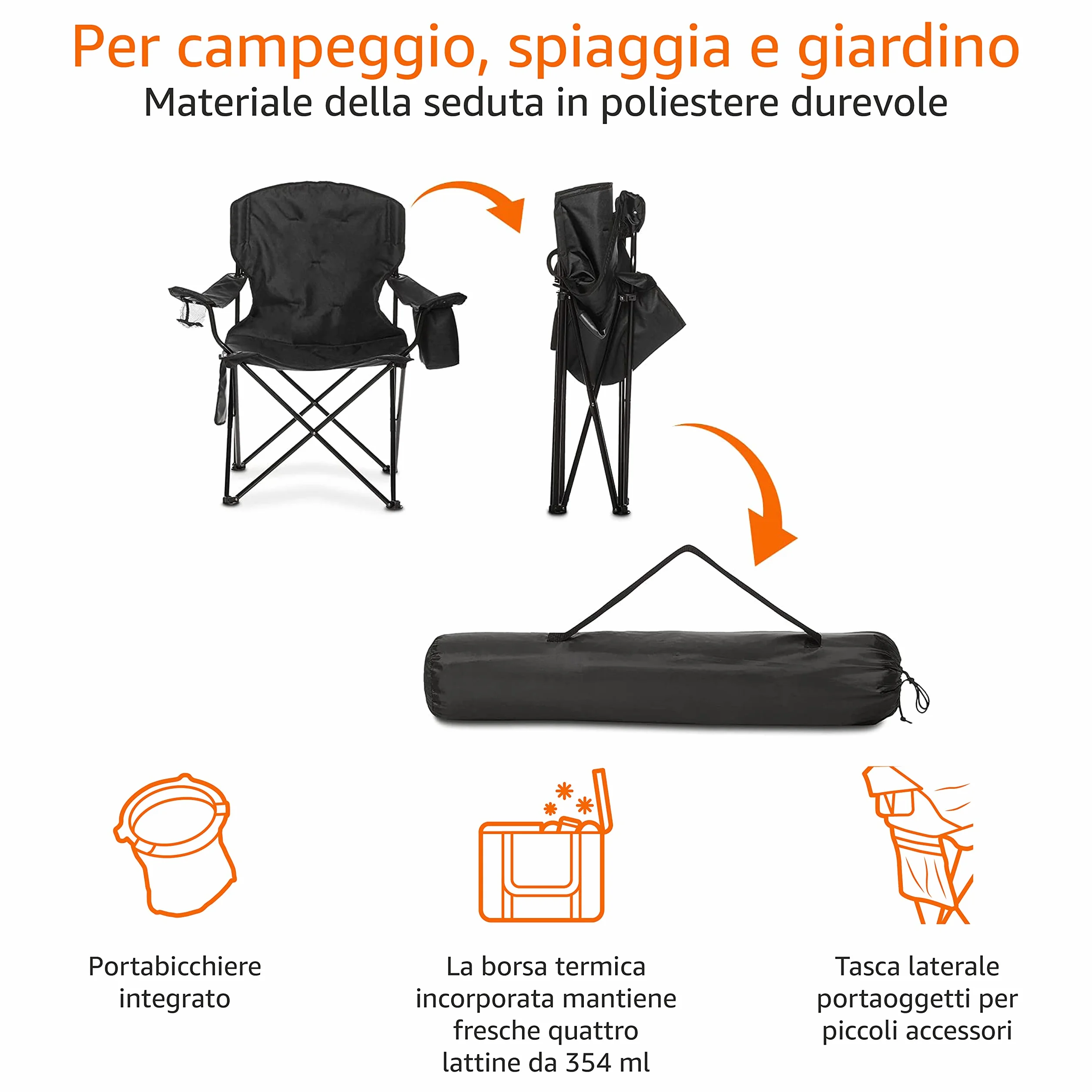 Amazon Basics Sedia da campeggio con tasca termica