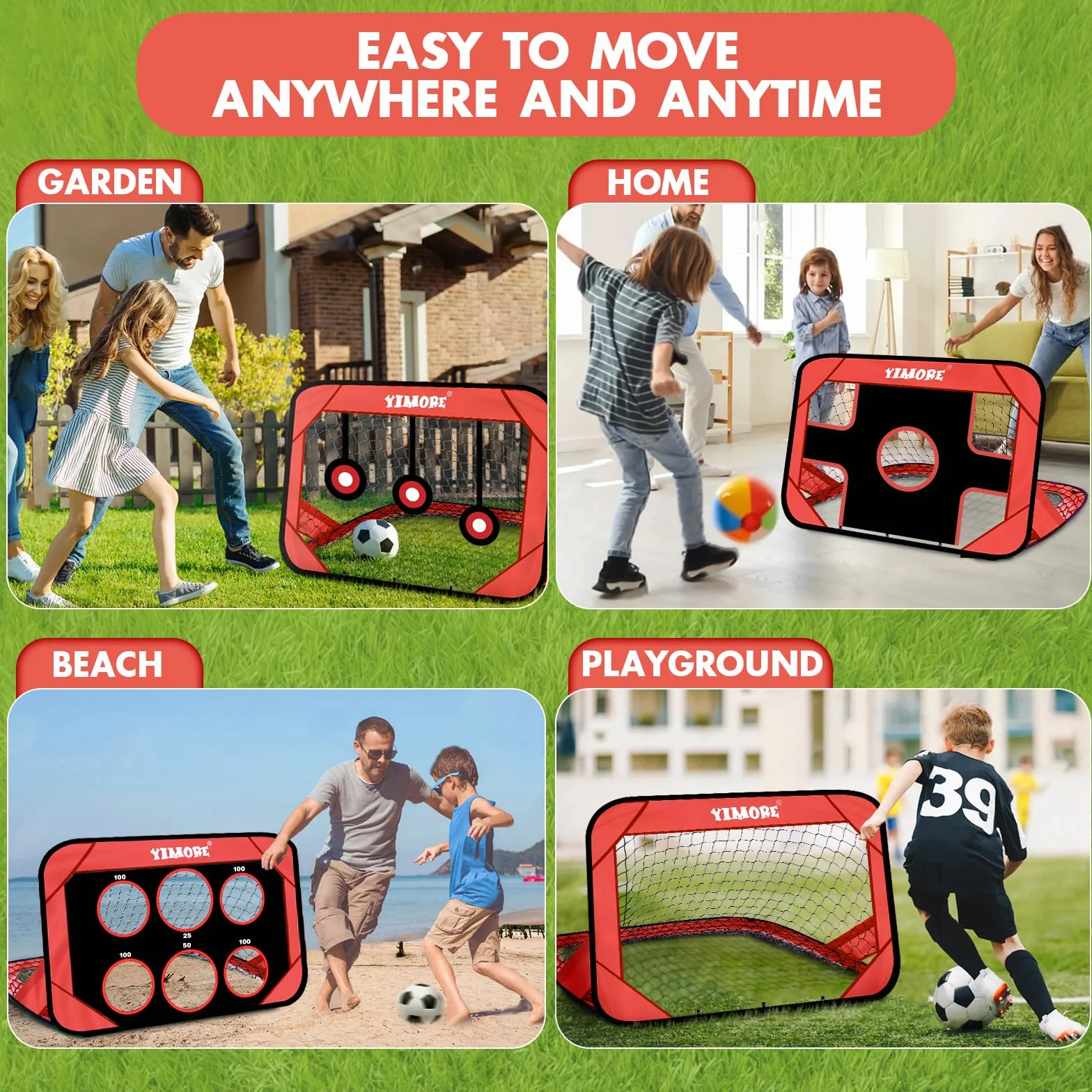 YIMORE Porta da Calcio per Bambini, 120x80x80cm, Pieghevole Pop-up, per Interni ed Esterni