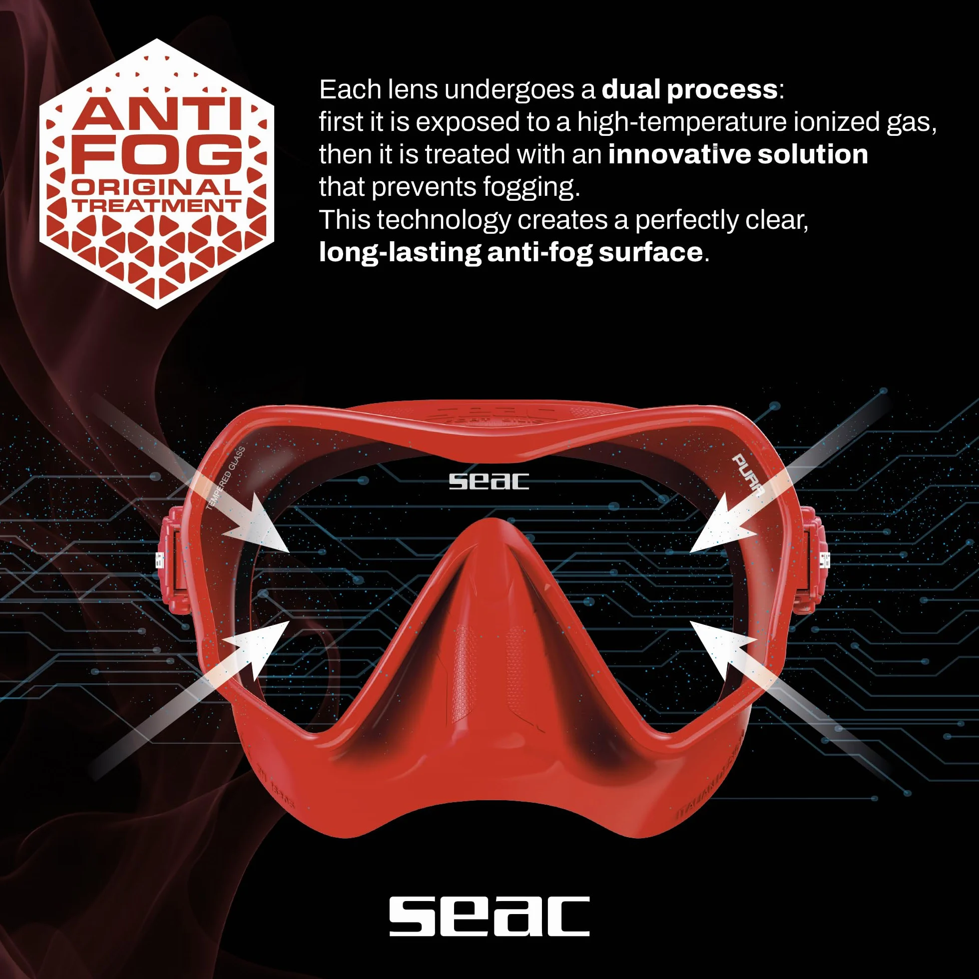 SEAC Pura Maschera Subacquea Antiappannamento Monolente Frameless Silicone Low Volume Fibbia 3D