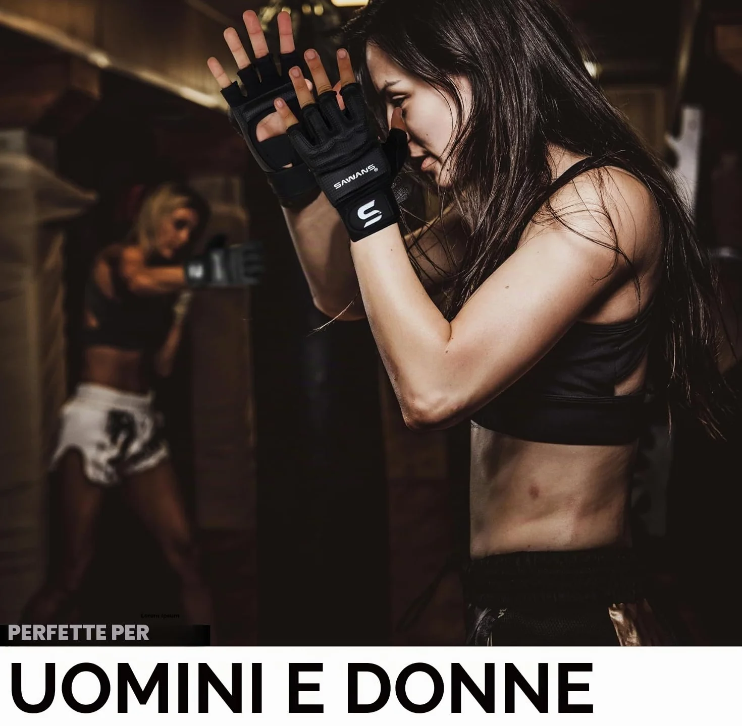 SAWANS Guanti da Boxe Uomo Donna Mezza Dito Kickboxing Sparring Arti Marziali Muay Thai