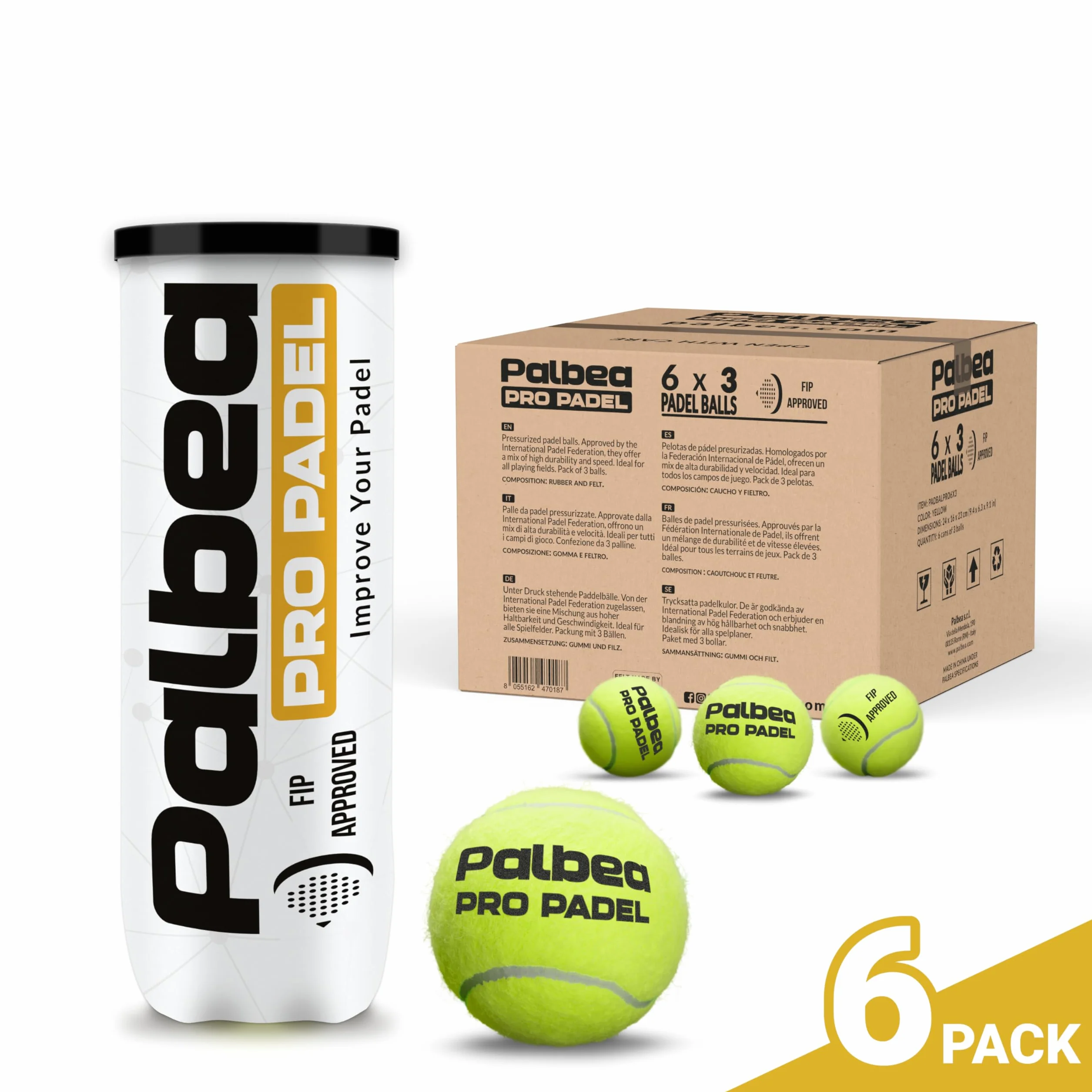 Palbea PRO PADEL Palline Padel Approvate FIP HV Alta Visibilità Qualità Pressurizzate Durature Veloci