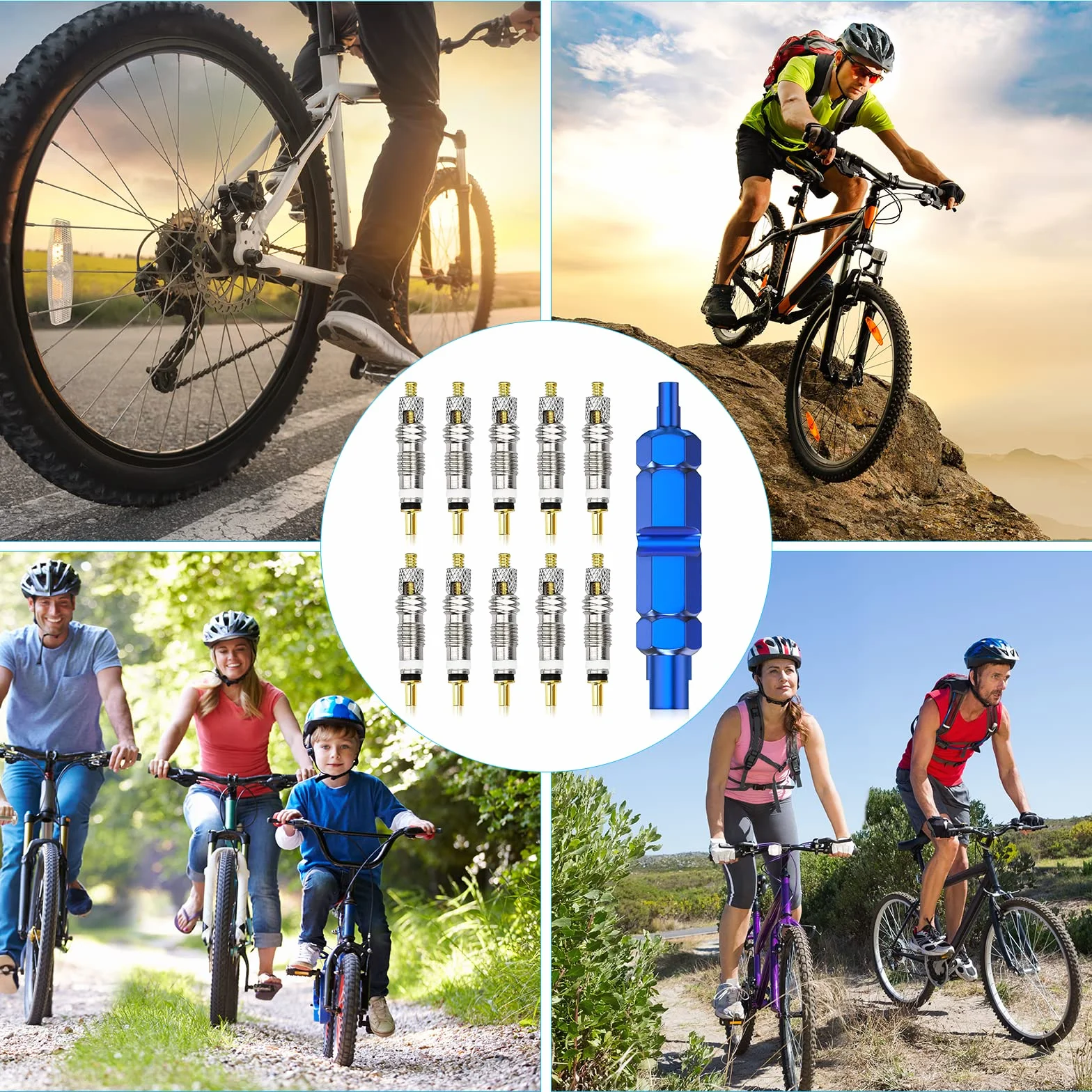 Flintronic Nucleo Valvola Bici 11 Pezzi Kit Sostituzione Valvola Presta Adattatore Bicicletta