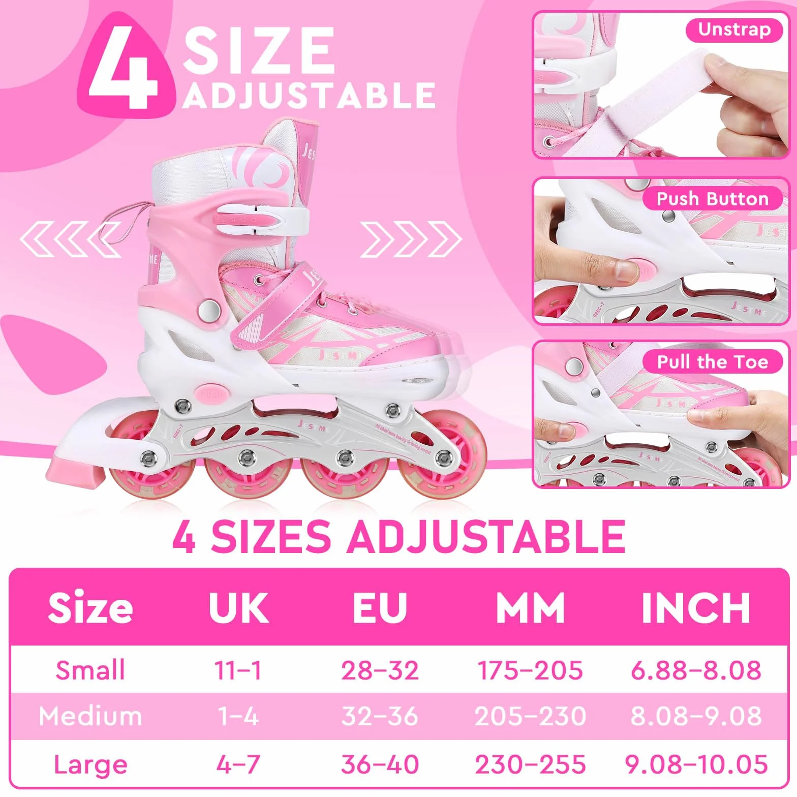 Pattini in linea regolabili per bambini ragazze ragazzi principianti, Pattini a rotelle rosa e viola per bambino e adolescente per lo sport