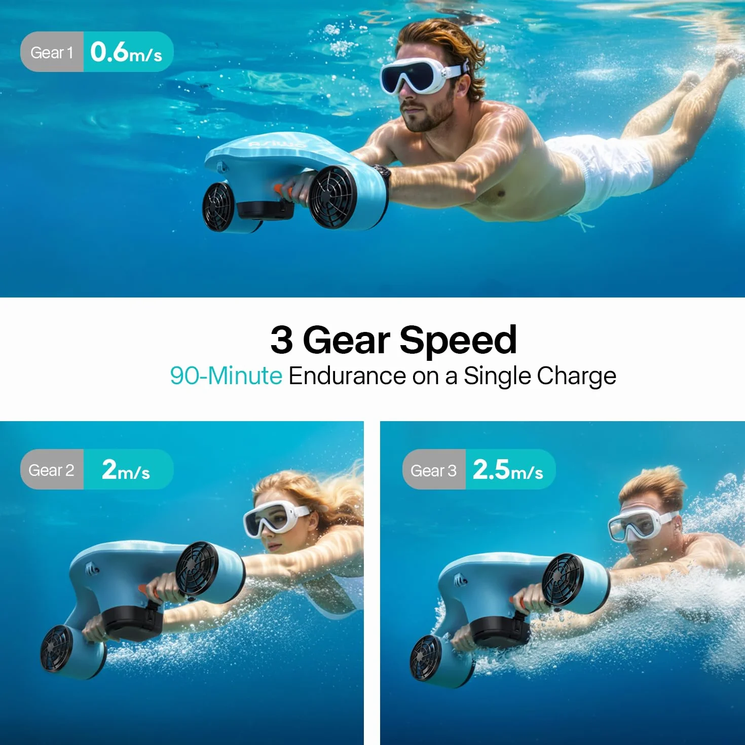 Asiwo Manta 2 Subacqueo Monopattino Marino Doppio Motore Supporto Fotocamera Azione