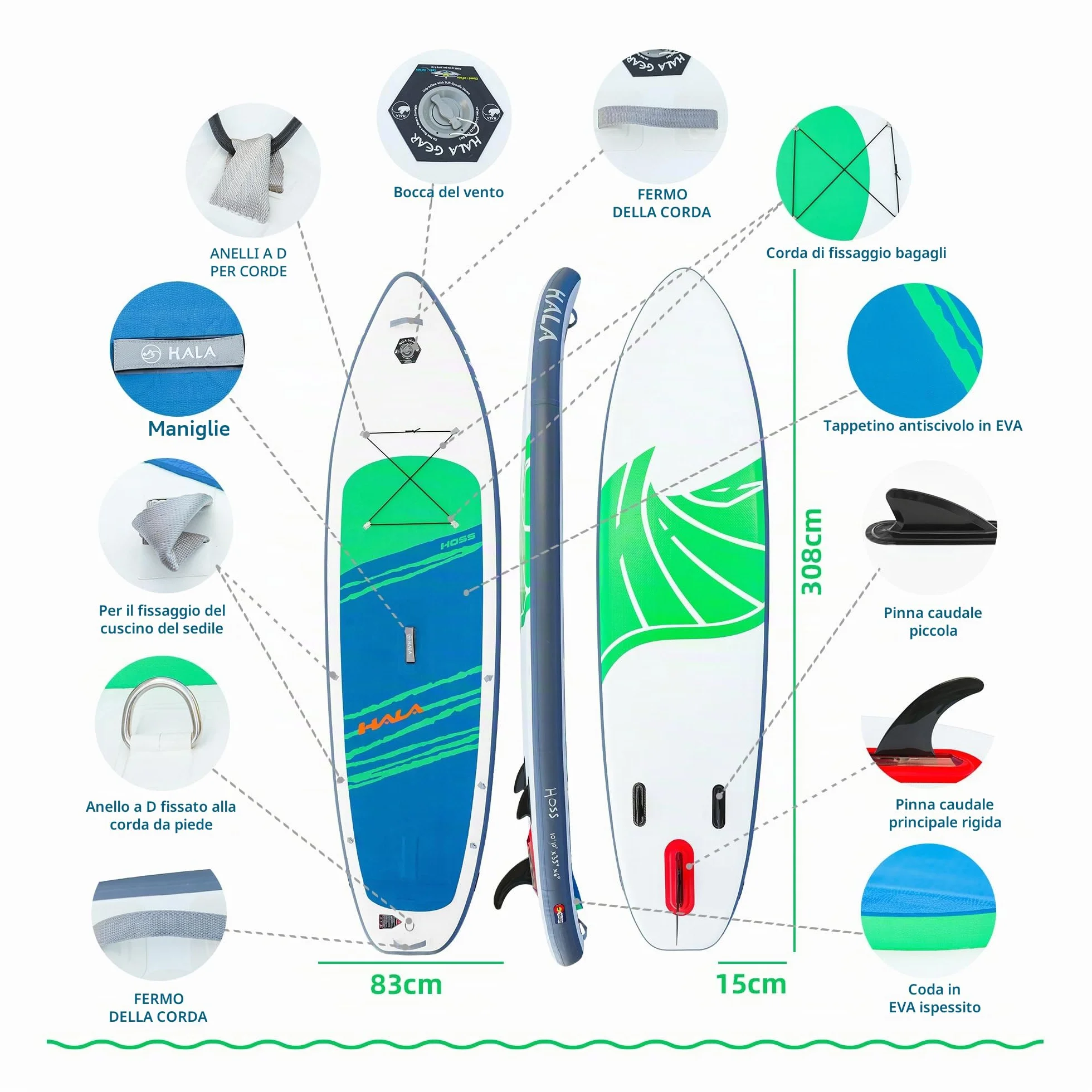 Hala 10.10' Sup Gonfiabile Tavola con Sistema US FIN PRO, Design Tail Kicker