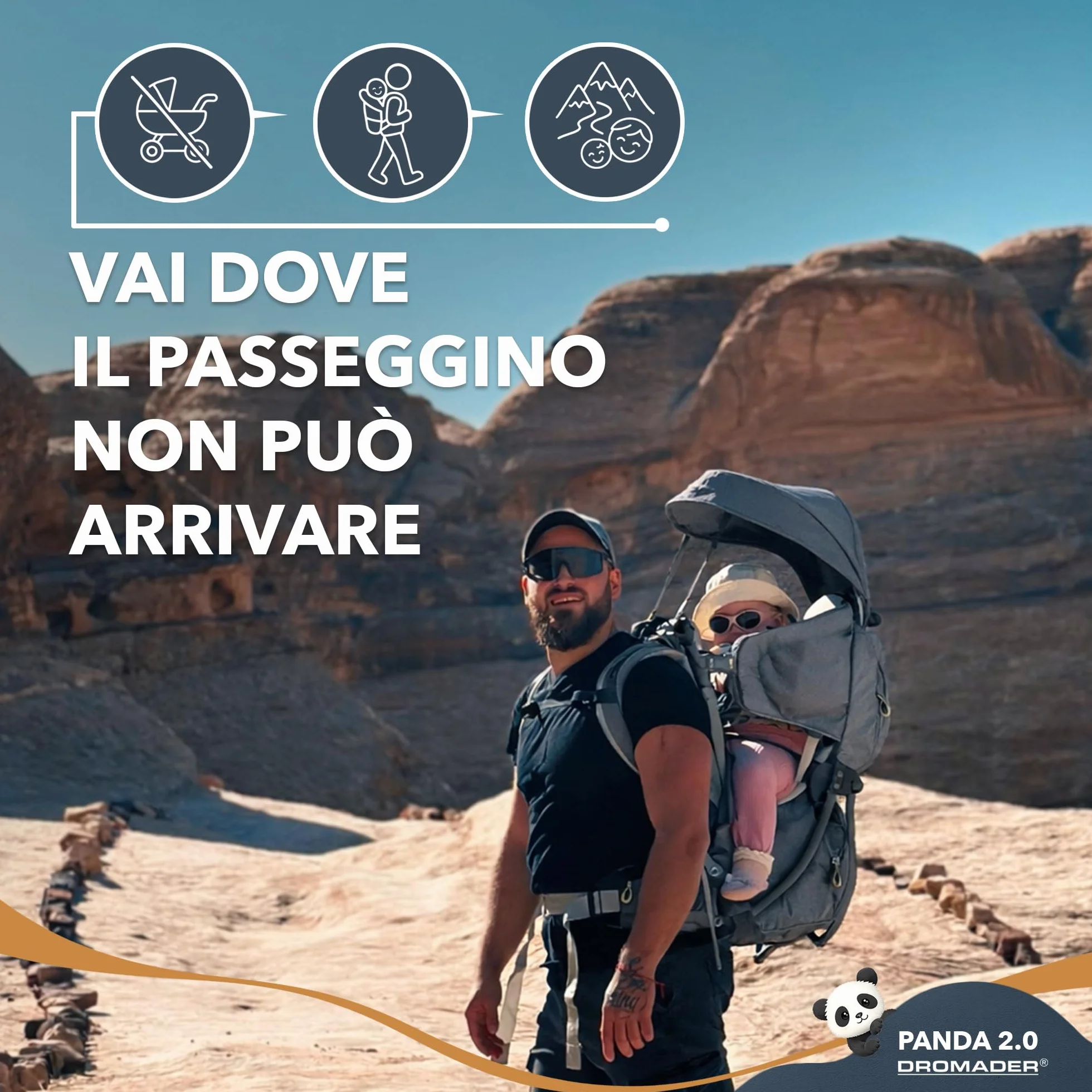 DROMADER Zaino Porta Bambino Montagna con Sedile Regolabile e Parasole Retrattile