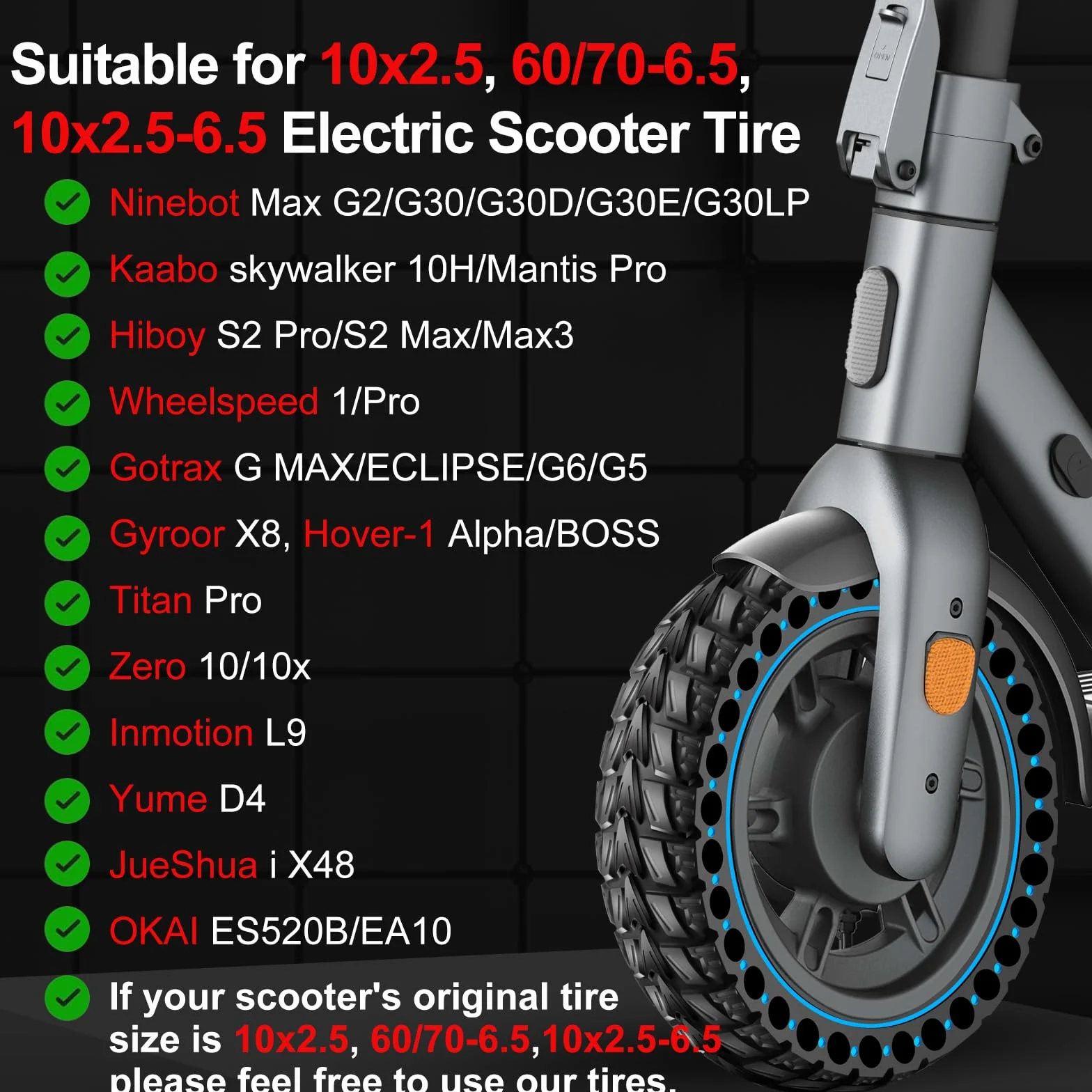 BANGTING Pneumatici 60/70-6.5 10x2.50-6.5 per Segway Ninebot Max G2/G30/G30D/G30E/G30LP/G30D II/G30 Max, Gomme Piene, 10x2.5 Pollici (Blu)