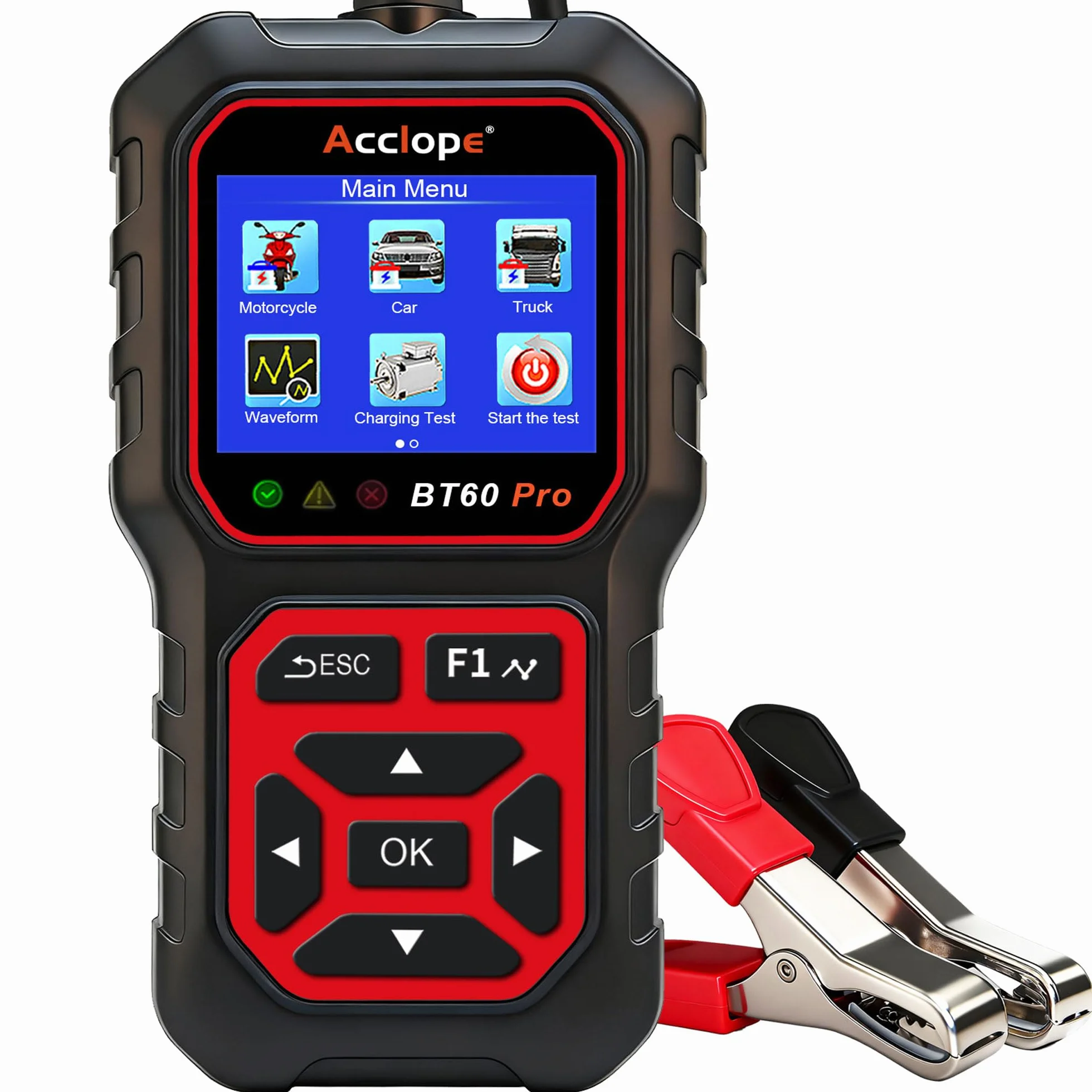BT60 Pro Tester Digitale per Batterie Auto, CCA 100-3000, Analizzatore 6V 12V 24V, Sistema di Diagnostica Alternatore per Auto, Moto, Camion, Compatibile con AGM, Litio, Gel