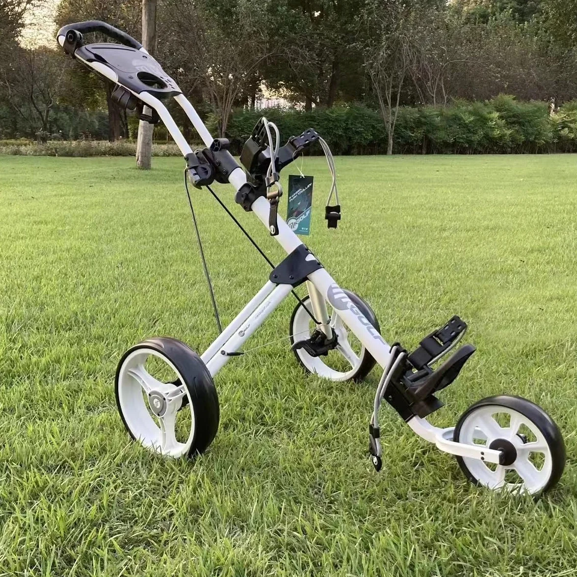 Newfly Carrello da golf 3 ruote pieghevole ultraleggero con freno a pedale bianco