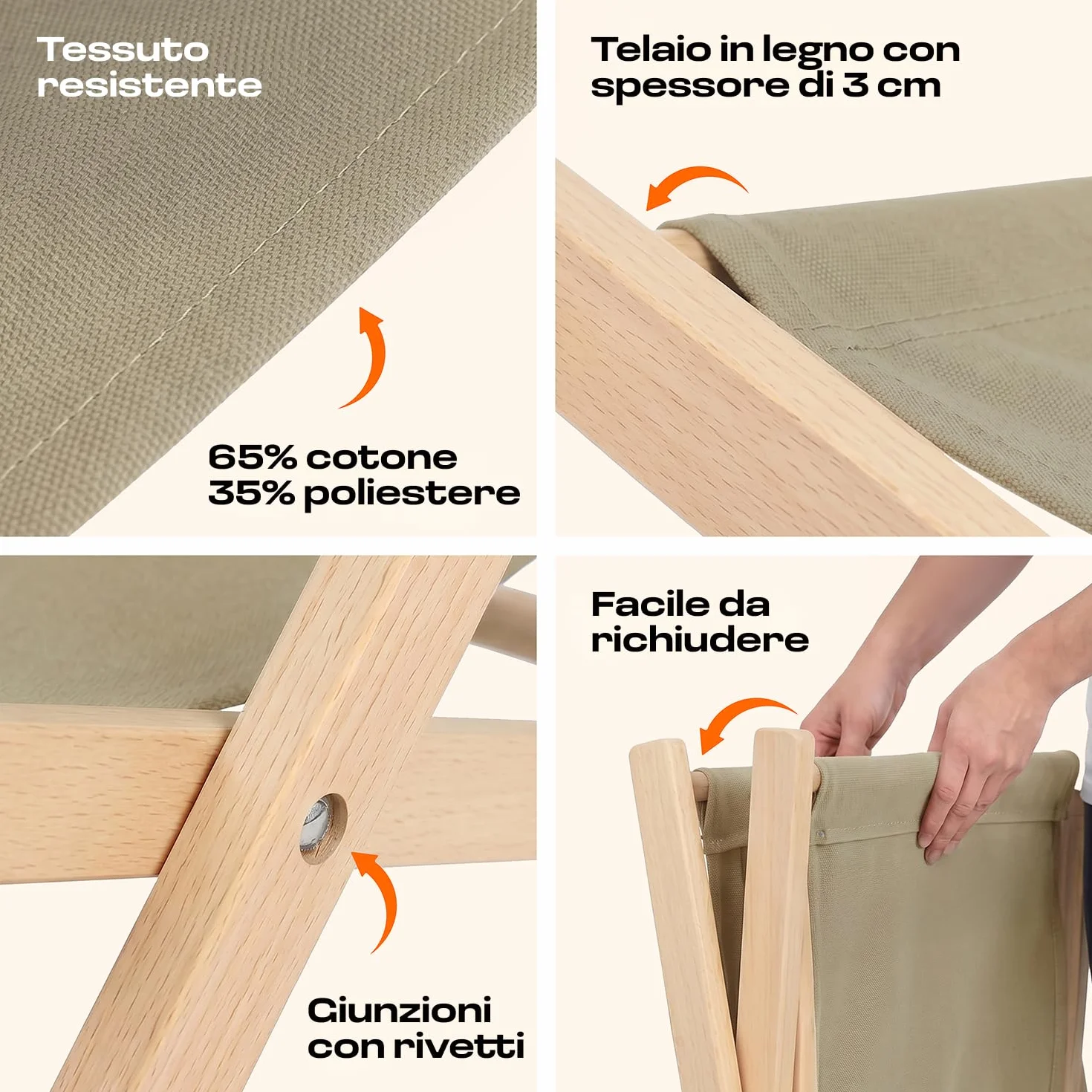 Sdraio da Giardino Pieghevole in Legno di Faggio – Lettino Prendisole da Giardino Reclinabile 3 Posizioni, Sedia Sdraio da Esterno fino a 120 kg, Sdraio da Balcone e Spiaggia, Beige