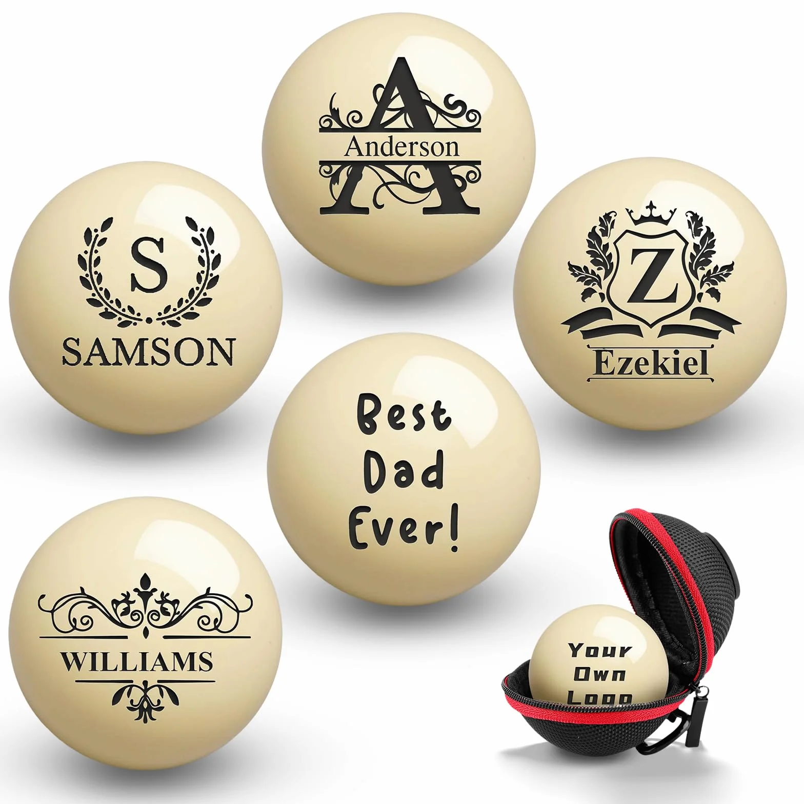 Pallina da biliardo personalizzata 57 mm con custodia incisione logo monogramma