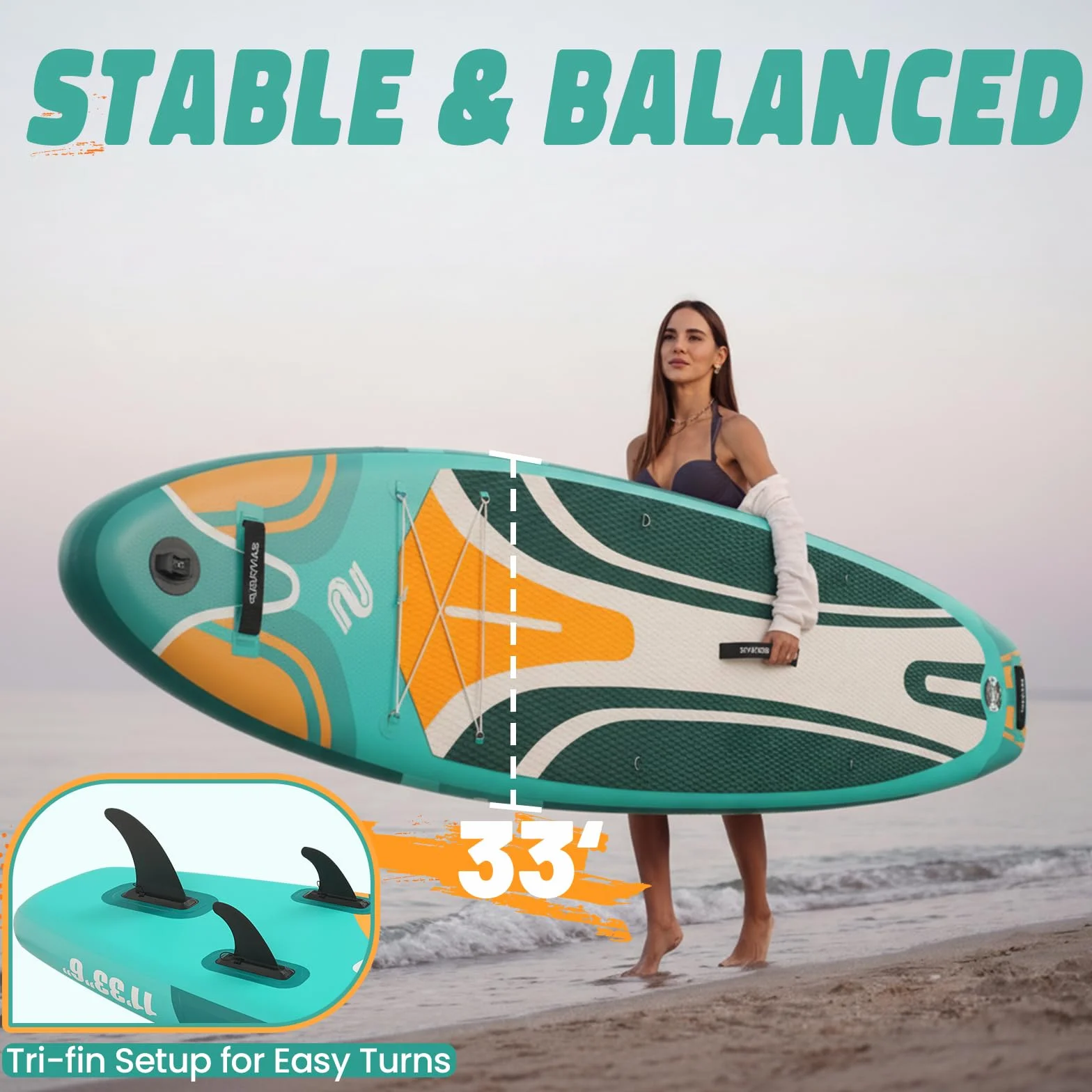 Tavola gonfiabile stand up paddle blu con accessori antiscivolo per adulti e ragazzi