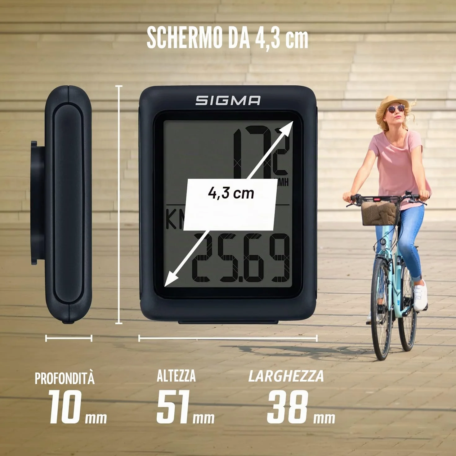 SIGMA BC 5.0 WR Ciclocomputer a filo 5 funzioni per principianti tasti grandi display chiaro