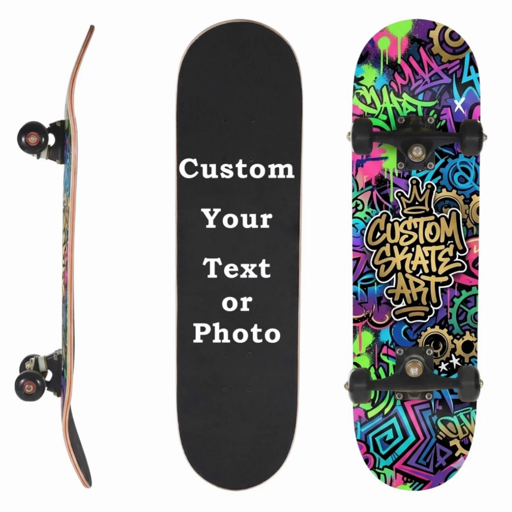 Skateboard Personalizzato con Foto e Testo, Double Kick Concave Cruiser da 31"x8" (79x20cm) in Legno per Principianti, Ragazzi e Adulti, Tavola Personalizzabile per Trick e Custom Regalo